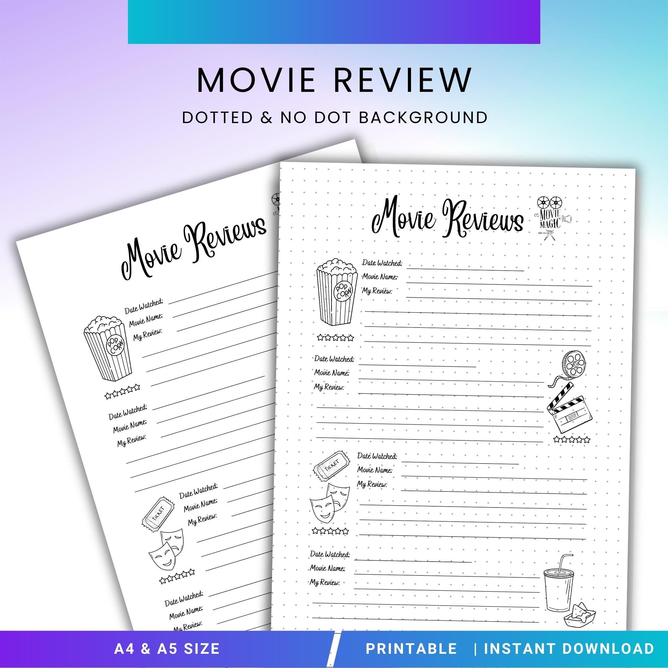 A5 Printable — Movie Review PRINTABLE, Movie Review Log, Film Review Worksheet, Watch, Rate & Review, Filla... | Bloom Joyfully printable