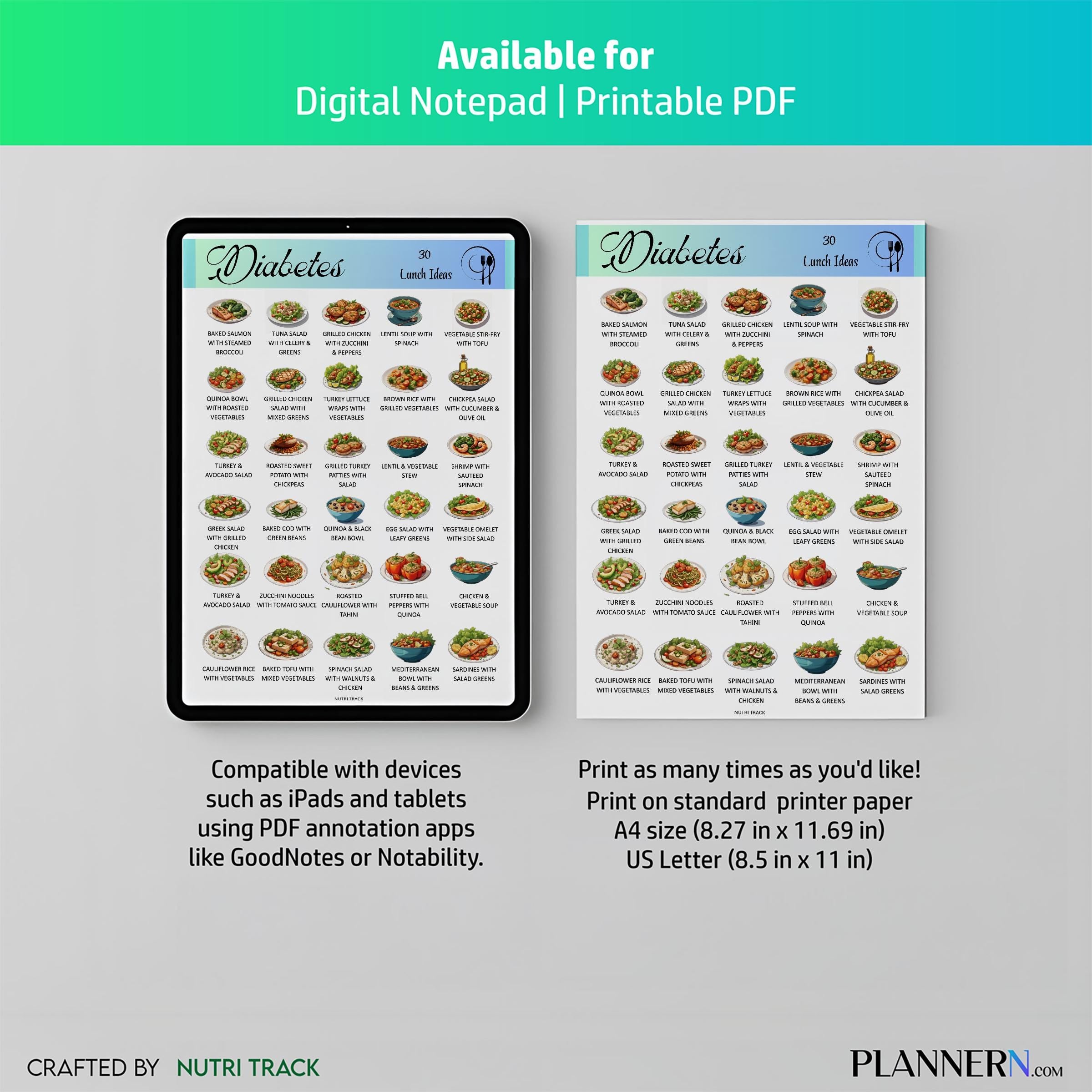Blood Sugar Control — 30 Diabetes Friendly Lunch Ideas, Low Sugar Lunch Printable PDF, Blood Sugar Friendly... | Nutri Track printable