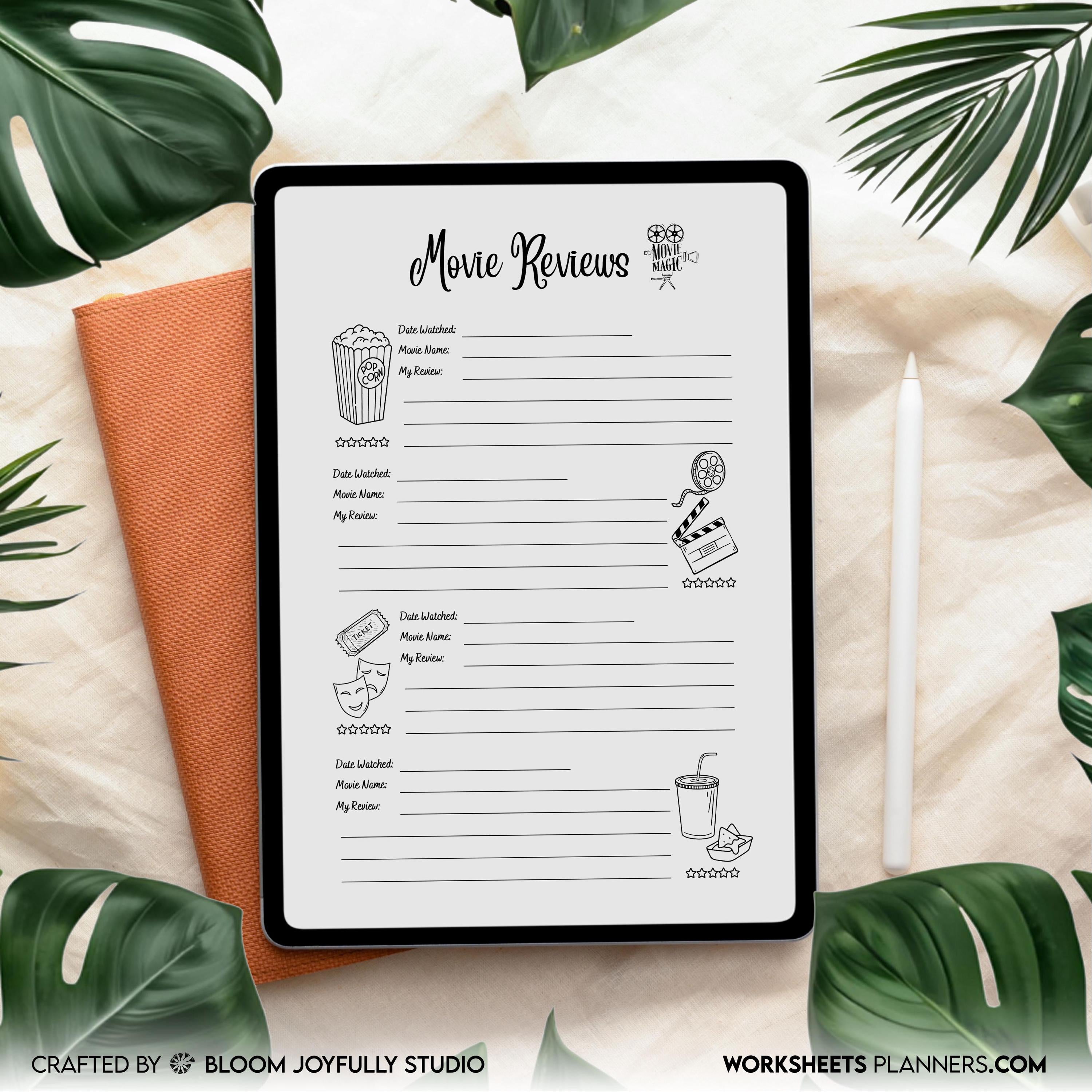 A5 Printable — Movie Review PRINTABLE, Movie Review Log, Film Review Worksheet, Watch, Rate & Review, Filla... | Bloom Joyfully printable