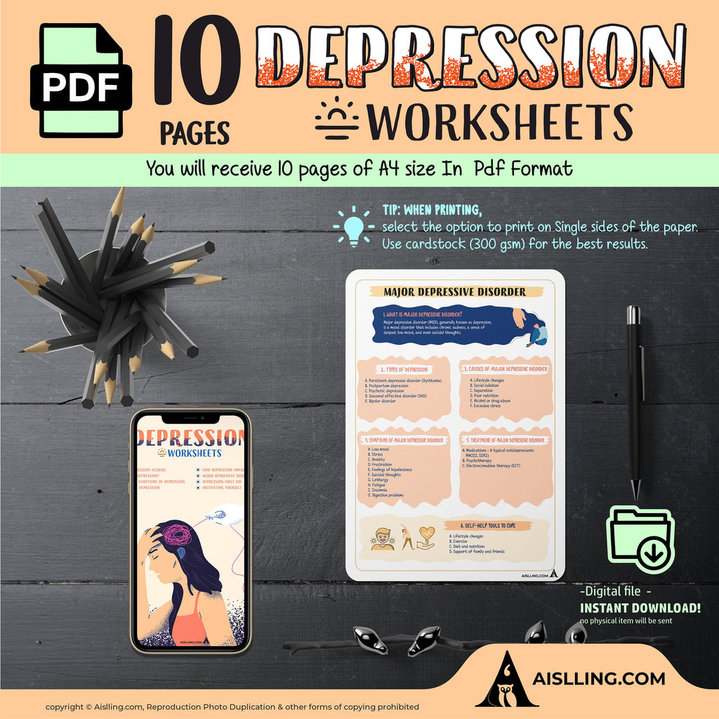 Depression Workbook, depression spiral, depression coping, cognitive restructuring, therapy worksheets, school counsellor, teen therapy