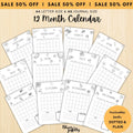 PRINTABLE 12 Month Calendar, Monthly Planner, Journal Calendar, PRINTABLE CALENDAR, Printable Digital Calen... | Bloom Joyfully printable