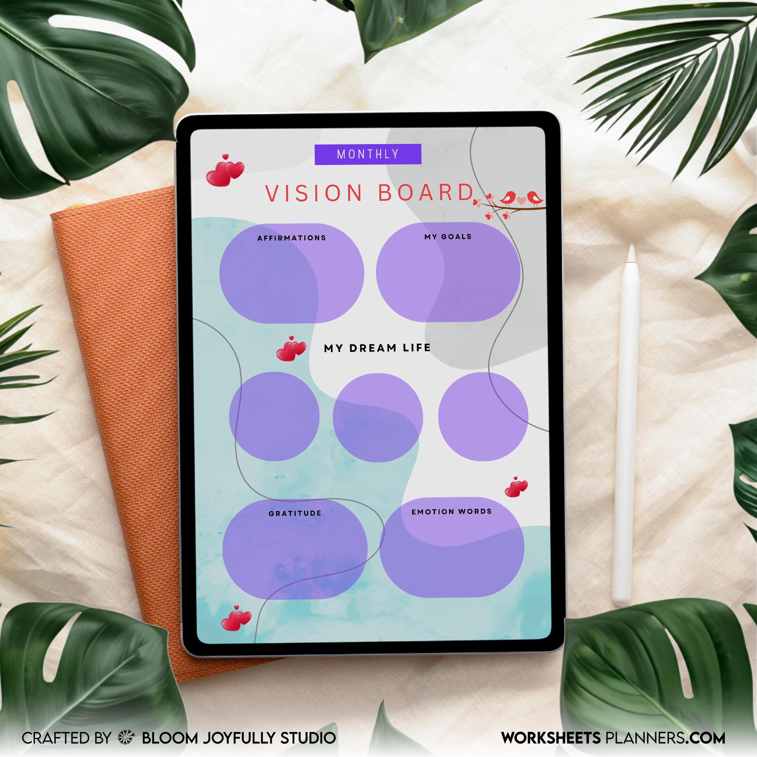 2026 Goals — 2026 Monthly VISION BOARD, Goals, Affirmations, Emotions, Dream Life, Gratitude, Printable PDF... | Mindfulness printable