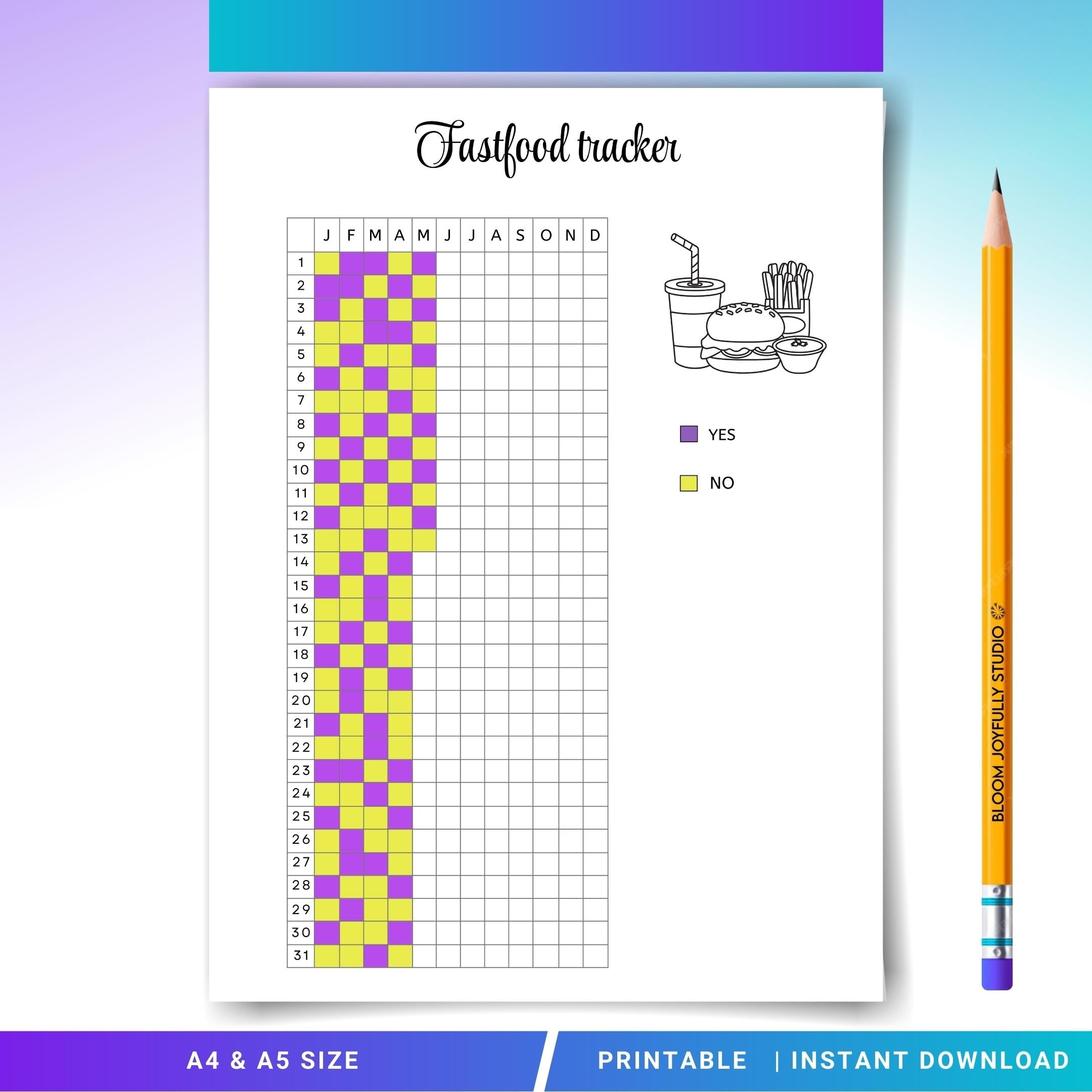 Diet Tracker — Fast Food Tracker PRINTABLE, Junk Food Tracker, Takeout Tracker, Junk Food Log, Daily Food L... | Nutri Track printable