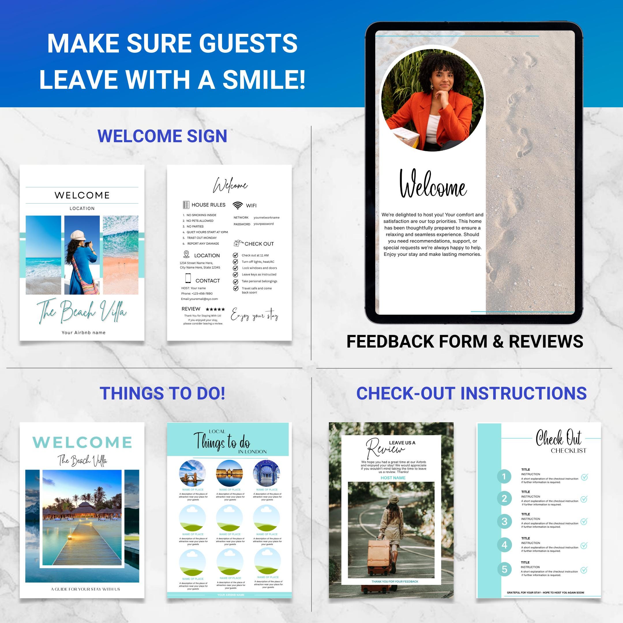 Airbnb Host Binder — Airbnb Host Bundle Welcome Book TEMPLATE, Editable Canva Welcome Guide, Editable Airbn... | Bloom Joyfully printable