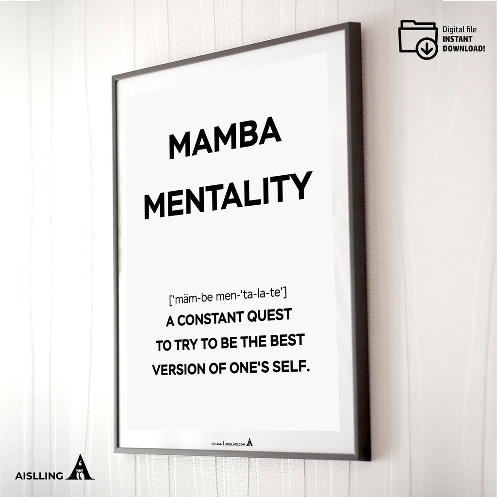 Aislling — Mamba Mentality Art Print, Kobe Bryant Inspirational Wall Decor, Motivational Quote Poster, Bask... | Aislling printable