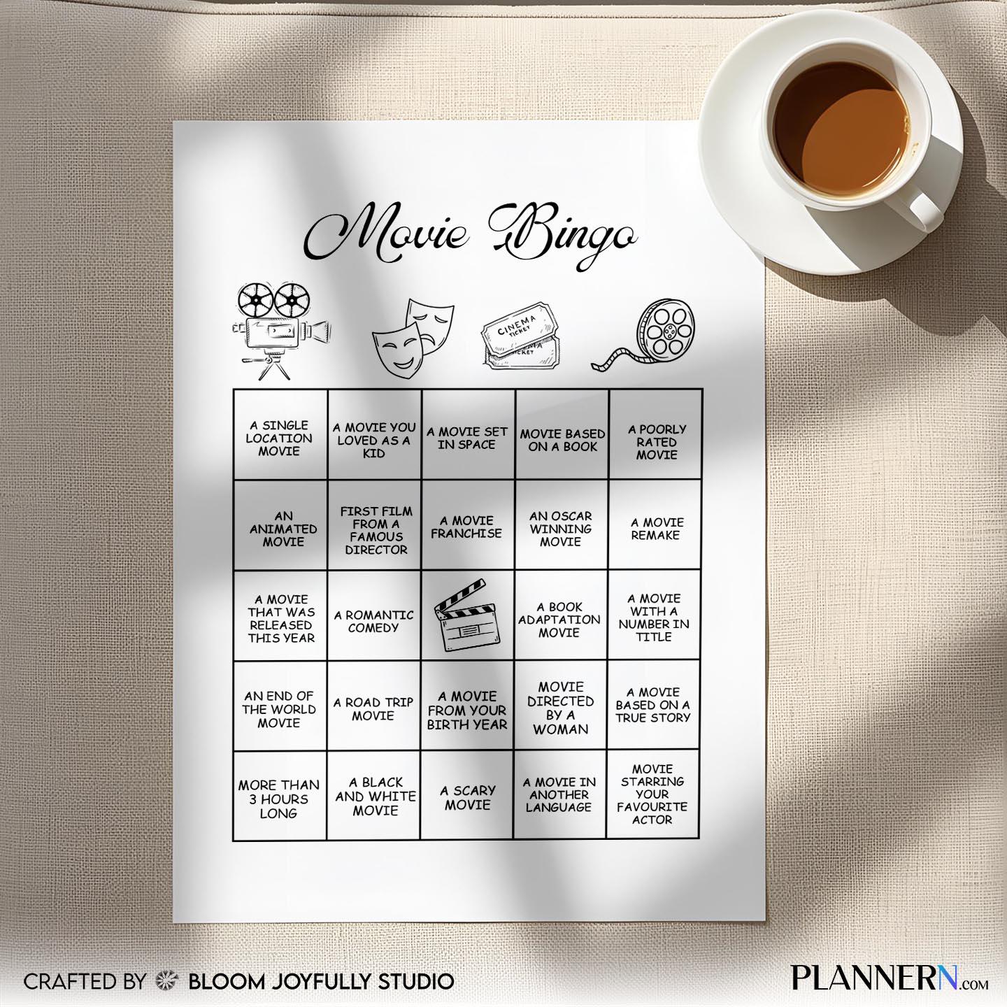 Movie Bingo PRINTABLE Game, Movie Night Bingo, Family Movie Night Party Game, Film Bingo, A4/A5, Instant Do... | Bloom Joyfully printable