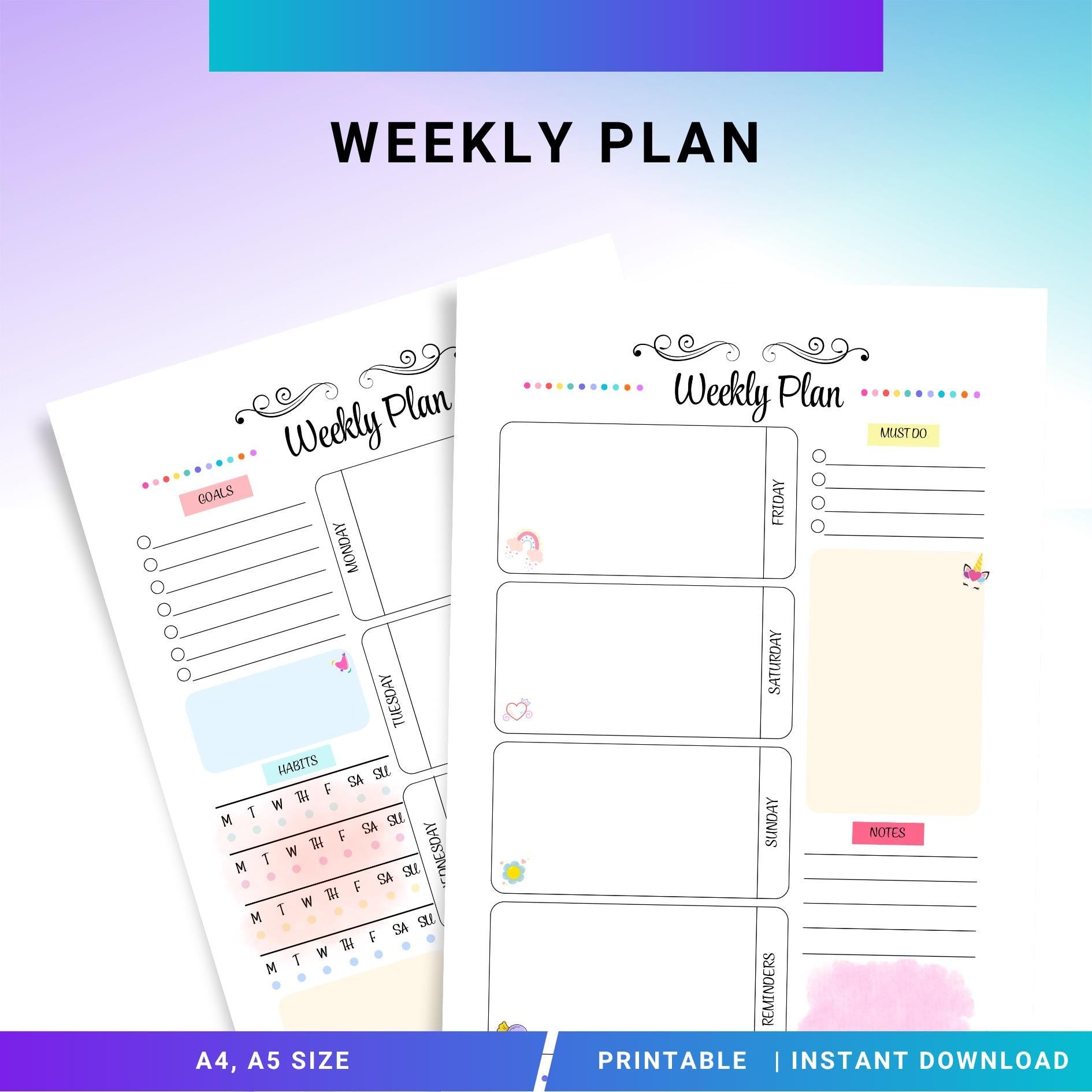 Digital Planner — Weekly Planner Tracker Printable, Weekly Planner, Goal Setting Worksheet, Productivity Pl... | Bloom Joyfully printable