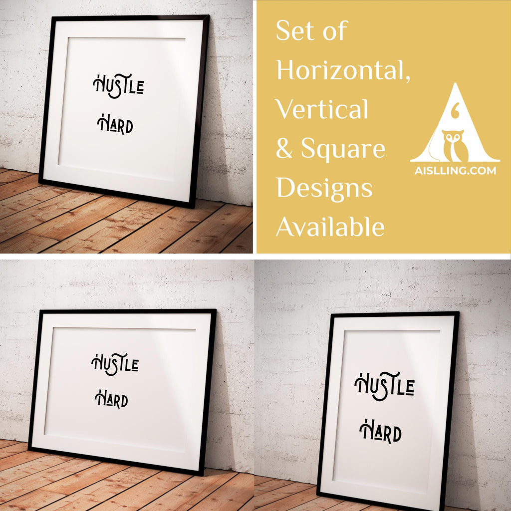 Boho Typography Wall — Hustle Hard Pastel Quote Print: Motivational Office Decor (Digital Download | Mindfulness printable
