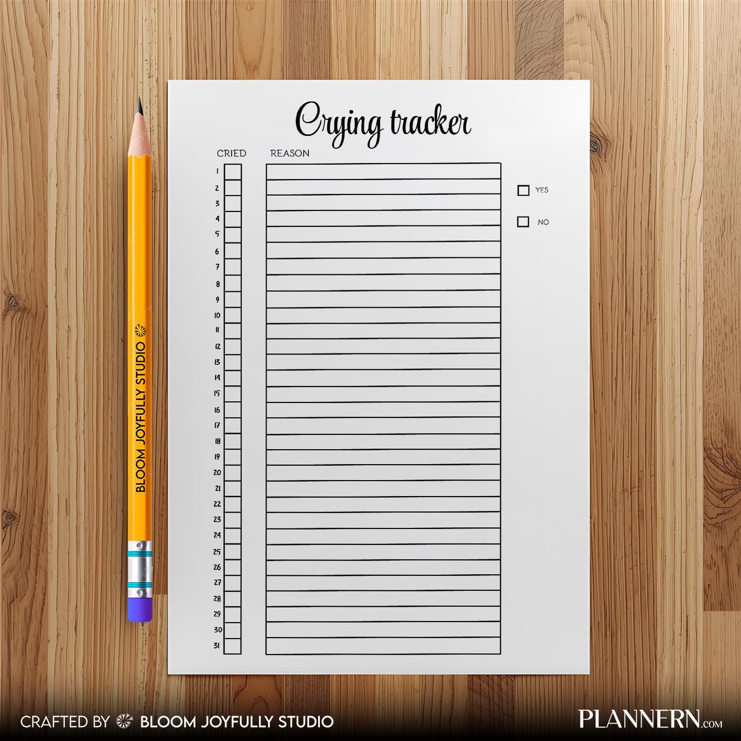 Anxiety Tracker — Crying Tracker PRINTABLE, Mental Health Tracker, Emotional Release Log, Crying Pattern Tr... | Mindfulness printable