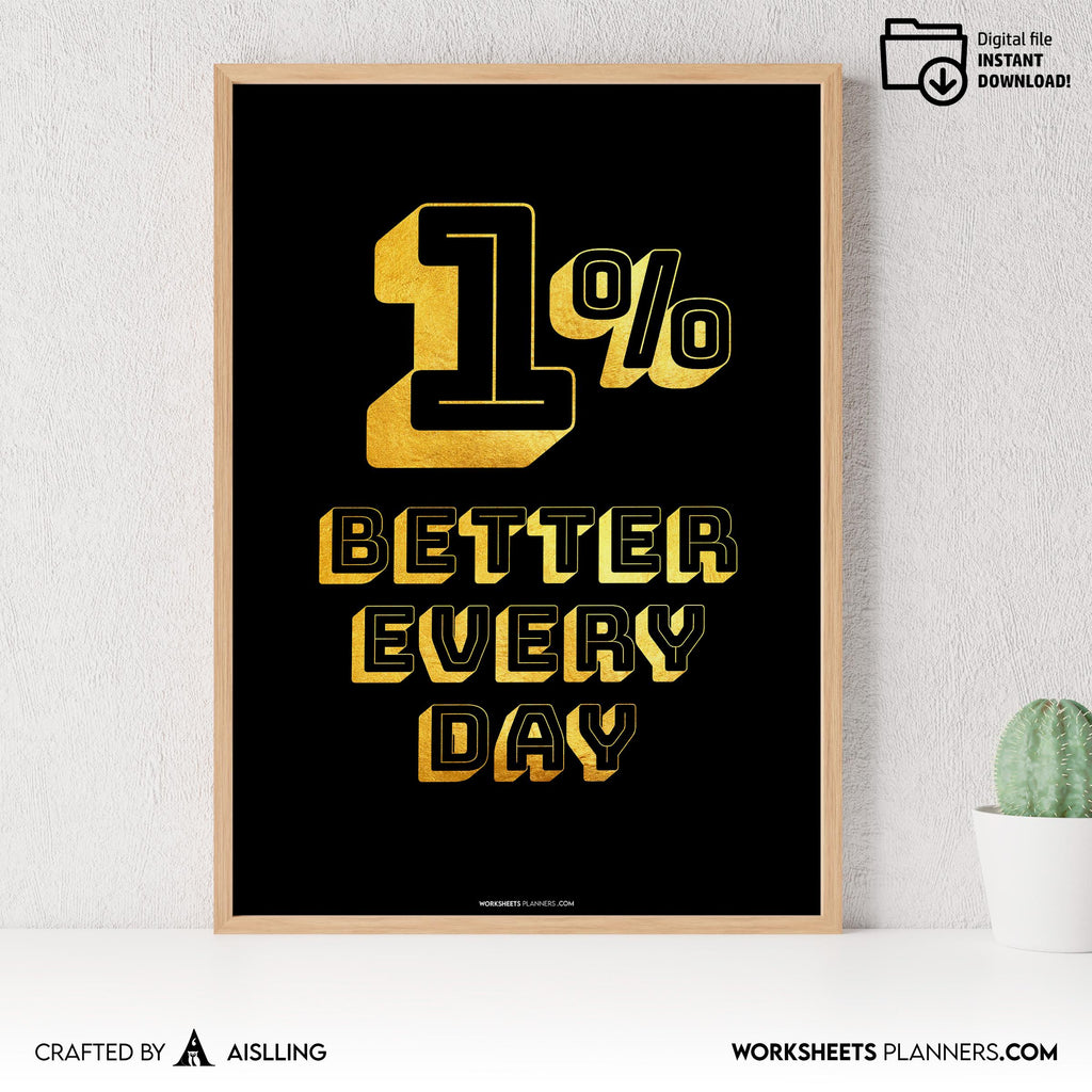 1% Better Every Day Minimalist Poster, Daily Progress Quote Art, Inspiring Office Decor, Gym Printable Wall... | Aislling printable