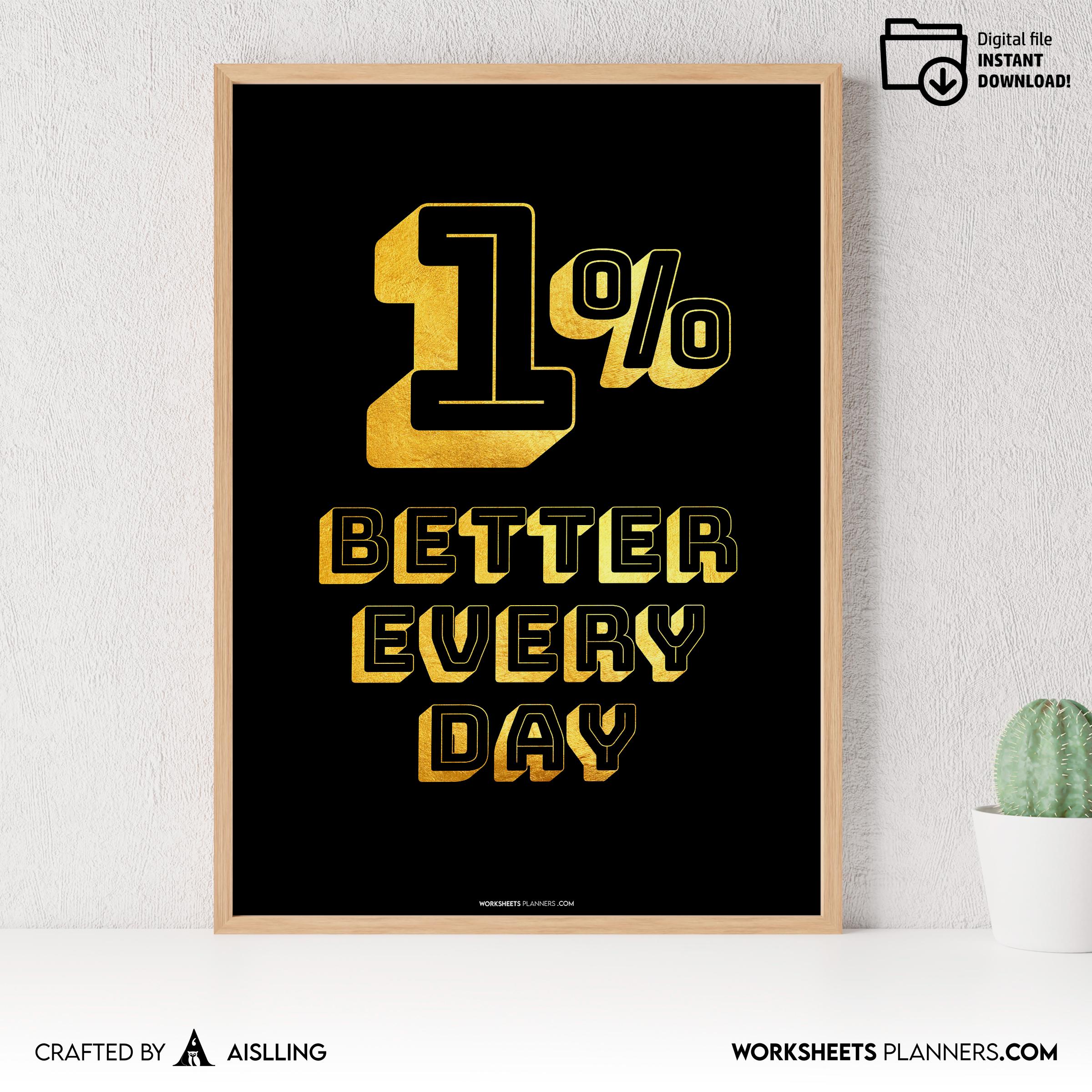 1% Better Every Day Minimalist Poster, Daily Progress Quote Art, Inspiring Office Decor, Gym Printable Wall... | Aislling printable