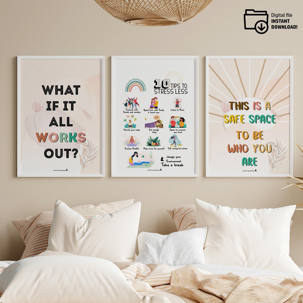 Adhd Worksheets — Set of 6 Prints, Therapist Office Decor Posters Mental Health Art Print Bundle (Digital D... | Mindfulness printable