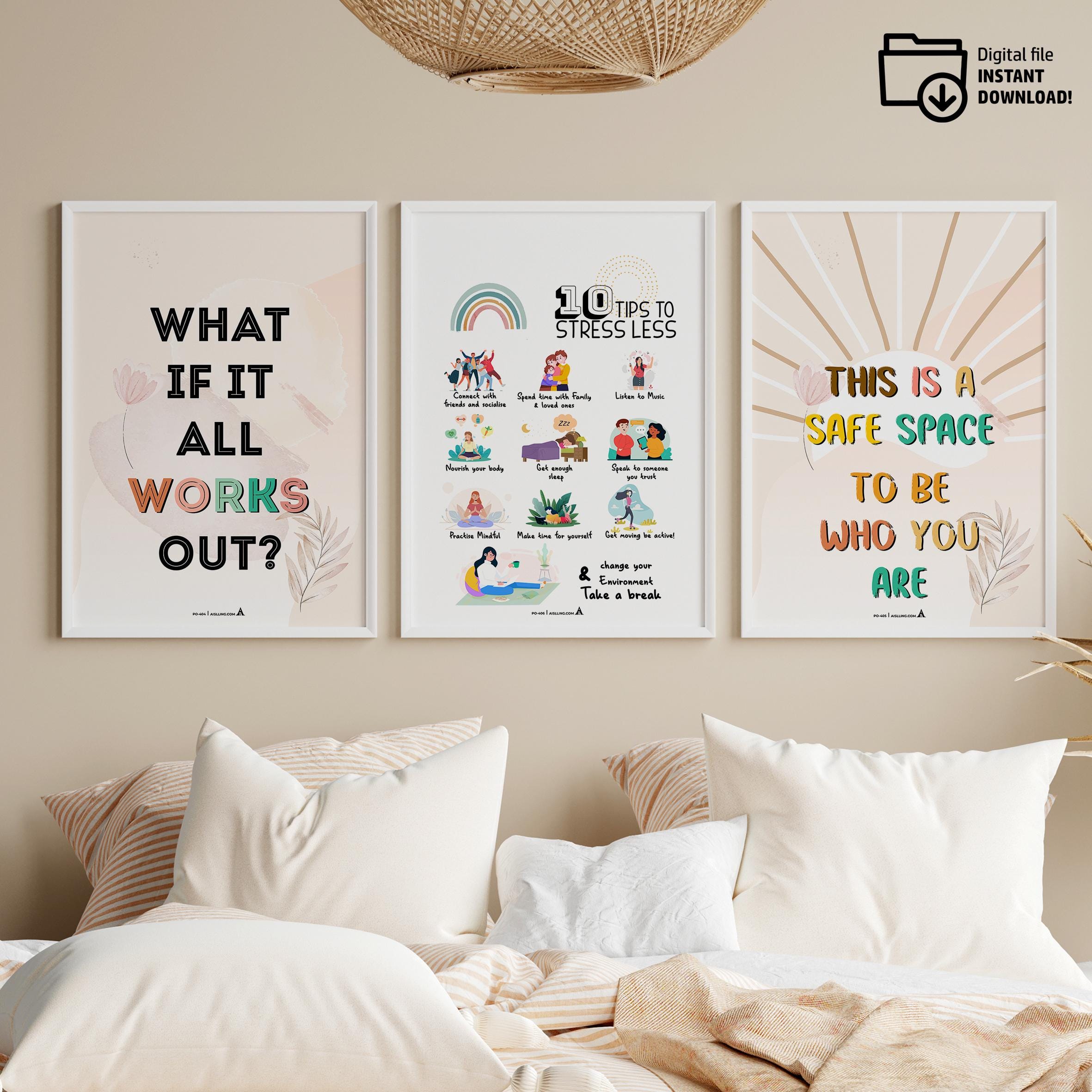 Adhd Worksheets — Set of 6 Prints, Therapist Office Decor Posters Mental Health Art Print Bundle (Digital D... | Mindfulness printable