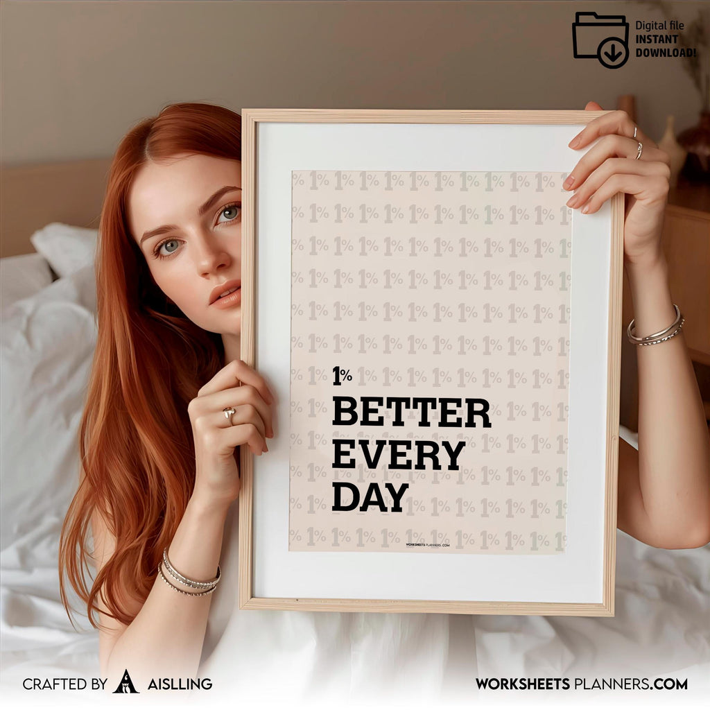 1% Better Every Day Printable Wall Art, Motivational Quote Poster, Minimal Mindset Decor, Productivity Digi... | Aislling printable