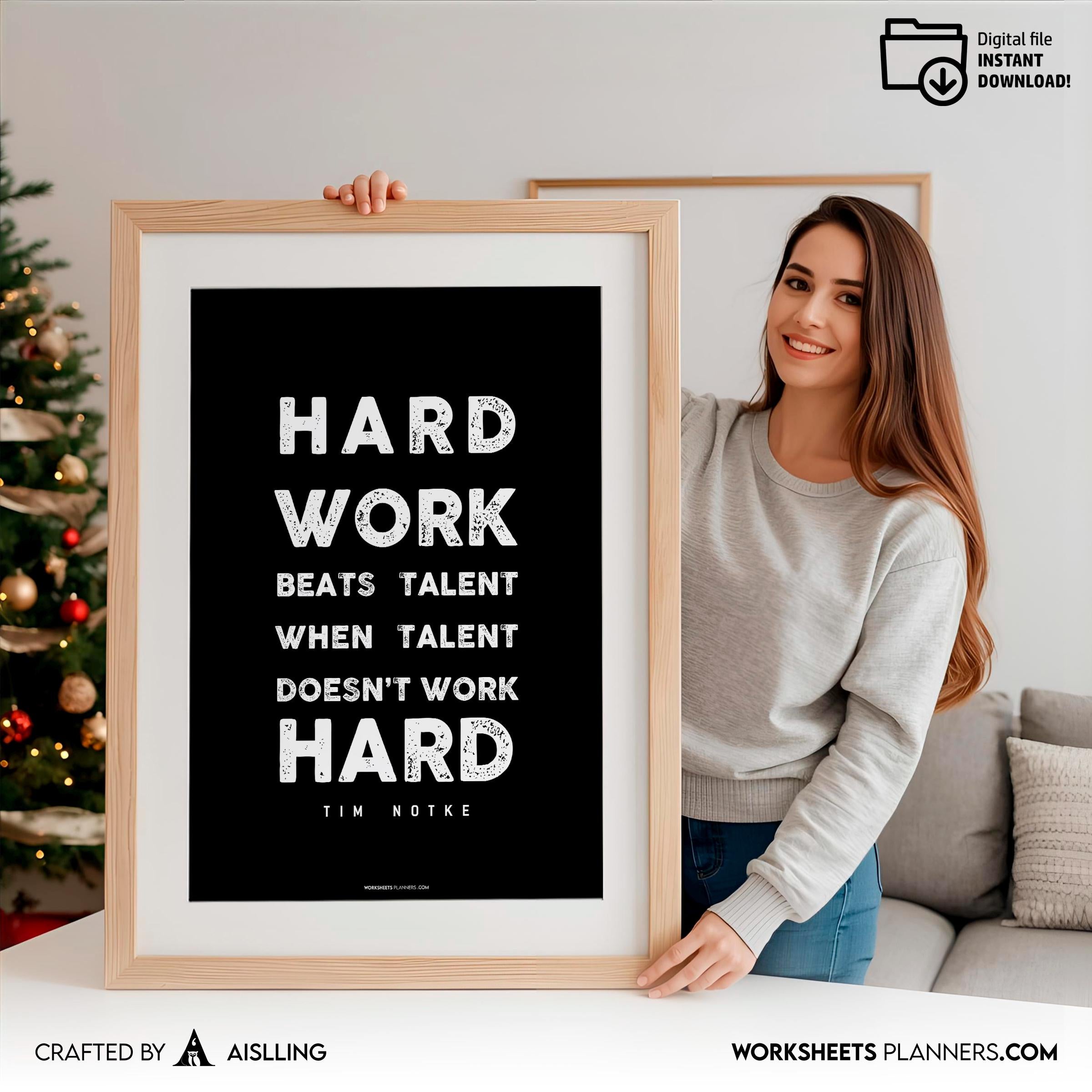 Aislling — Hard work beats Quotes, NBA Sports, Printable NBA Poster, Teenager kid basketball gift, NBA post... | Aislling printable