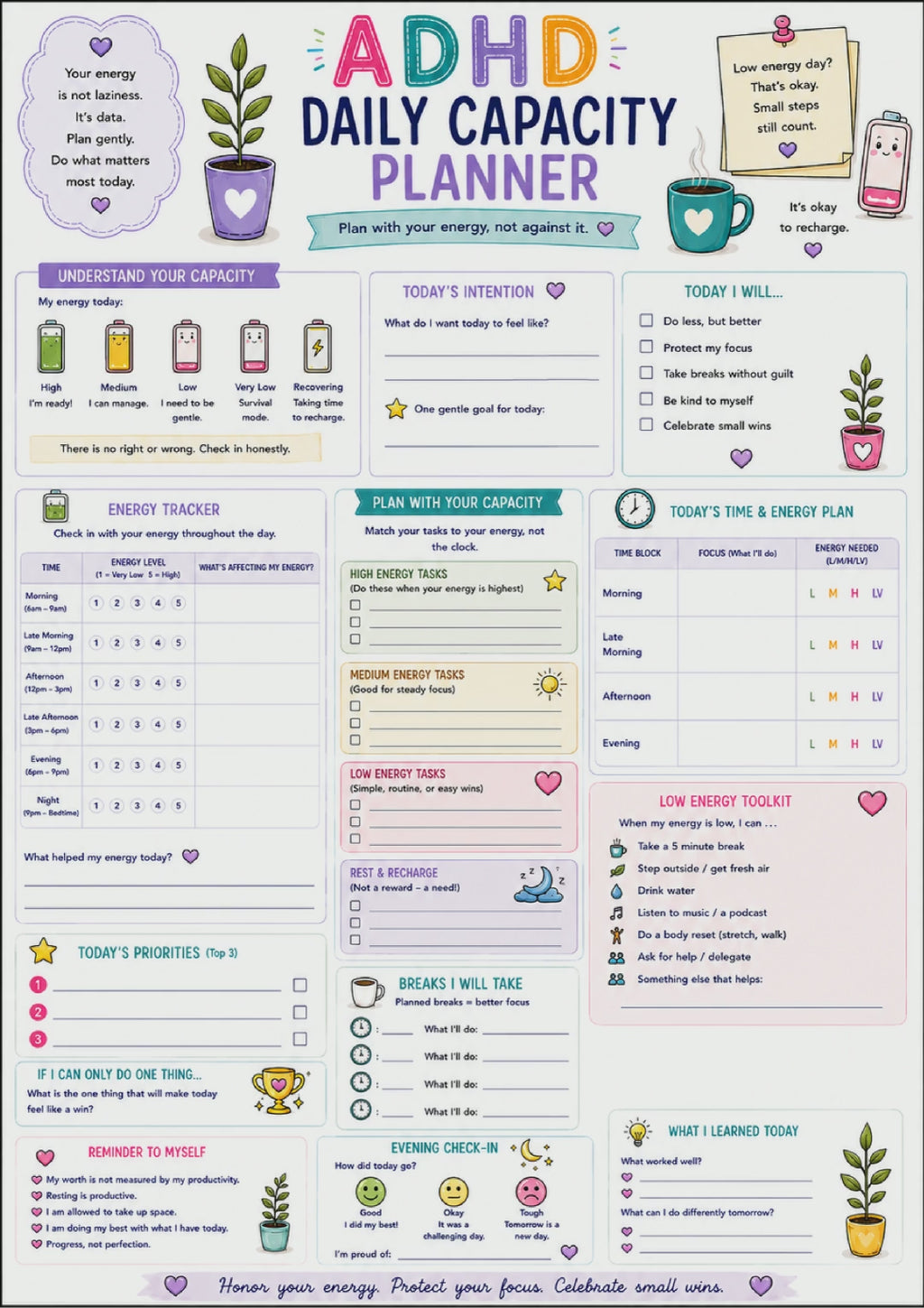Original one-page ADHD Daily Capacity Planner PDF slideshow