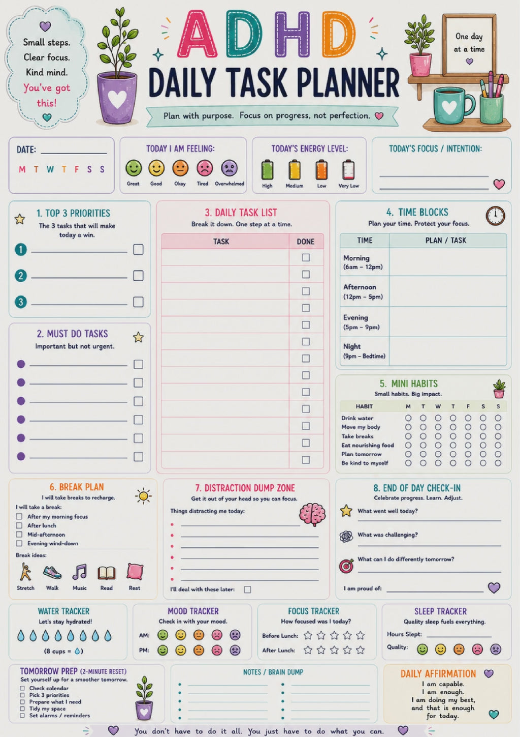 Original one-page ADHD Daily Task Planner PDF slideshow