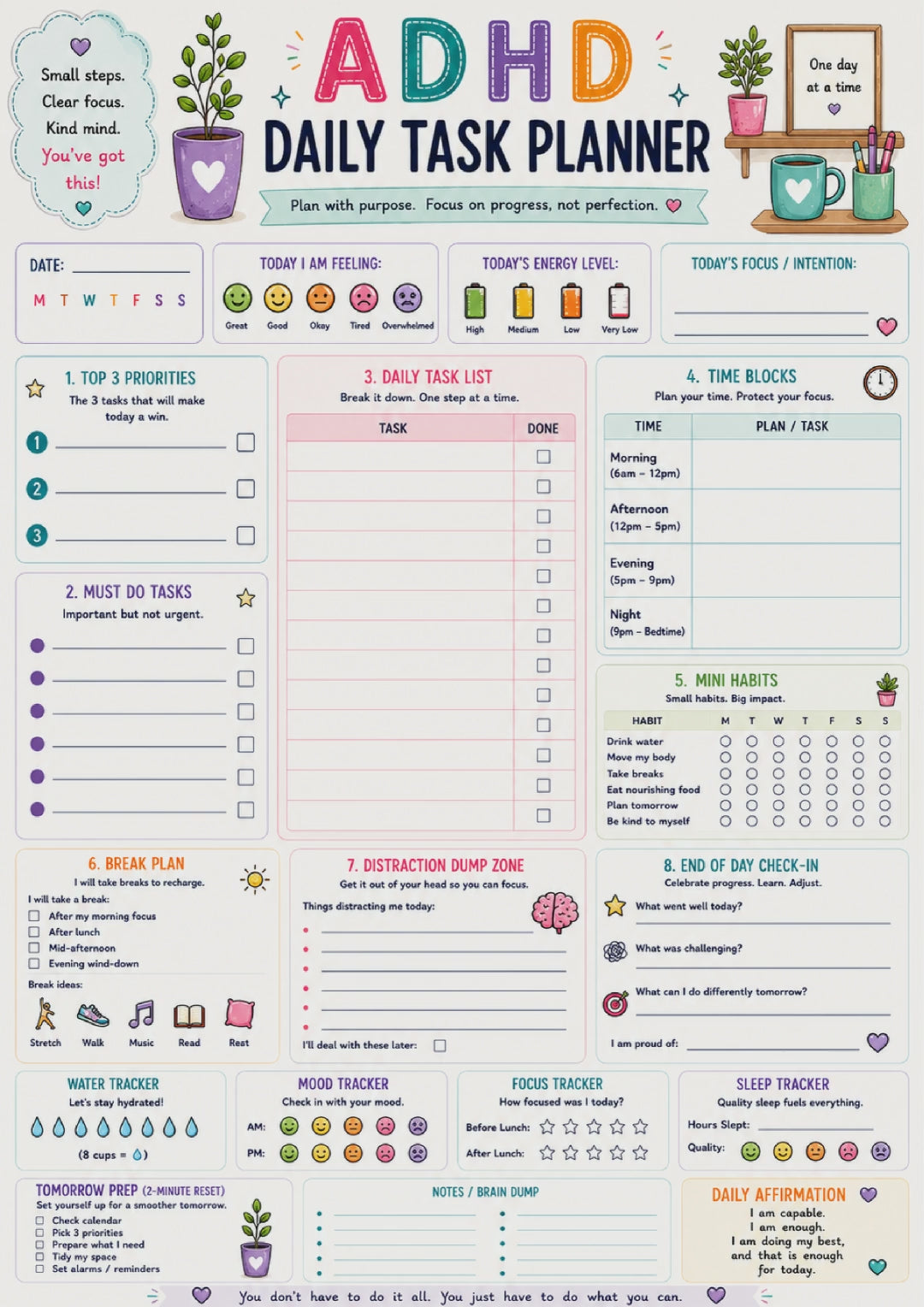 Original one-page ADHD Daily Task Planner PDF slideshow