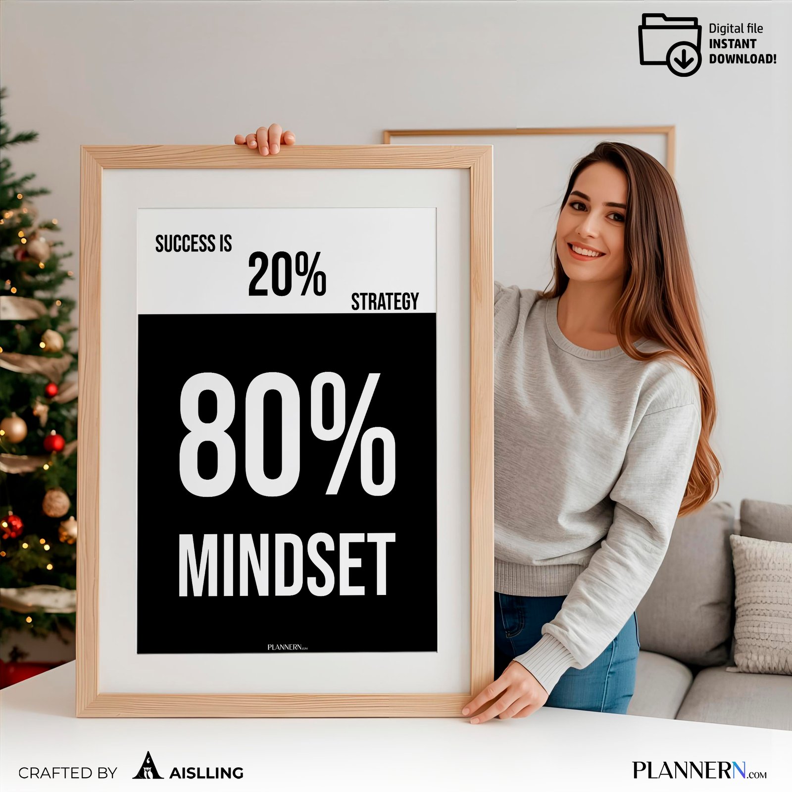 Success is 80% Mindset – Motivational Quote Wall Art - Digital Download