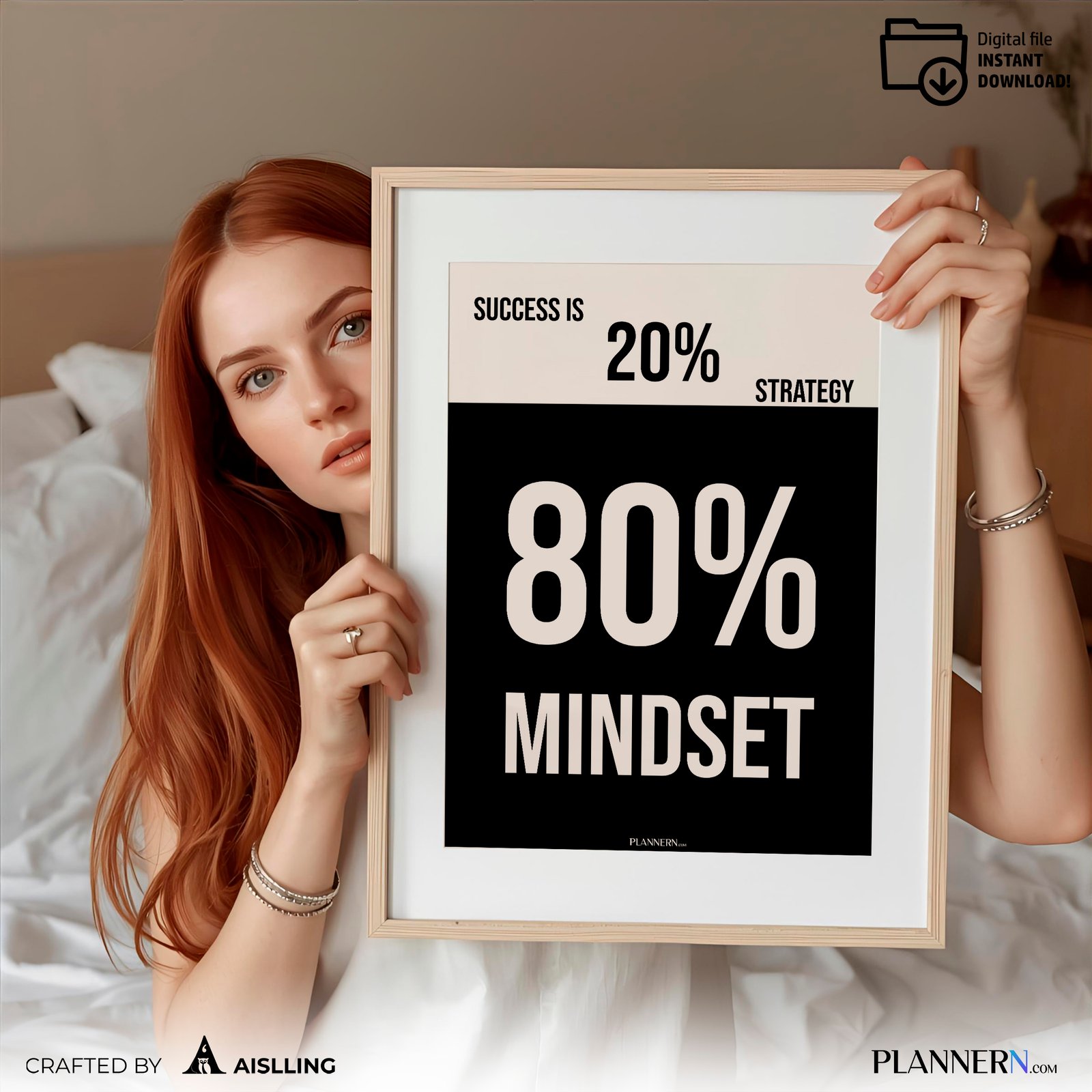Success is 80% Mindset – Motivational Quote Wall Art - Digital Download