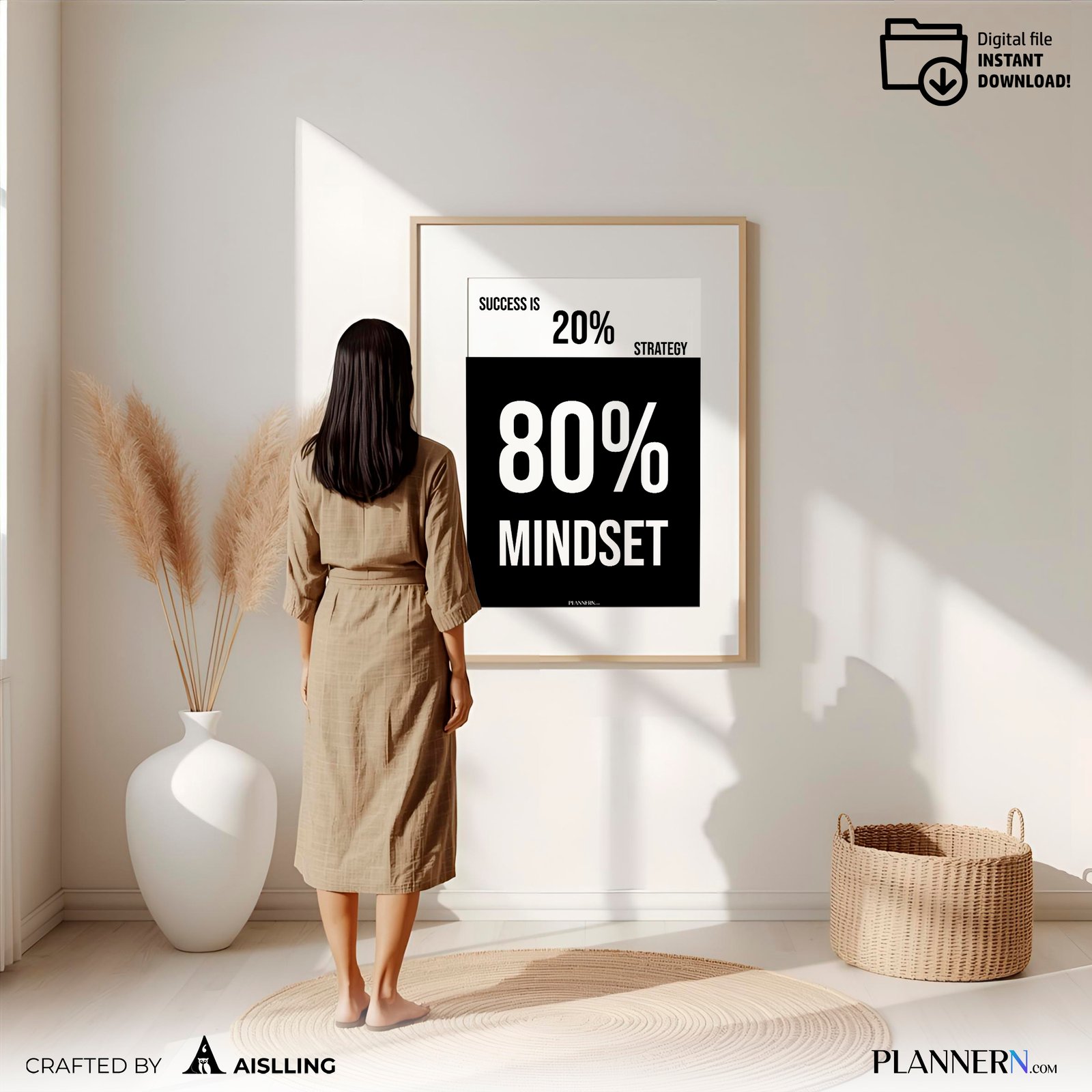 Success is 80% Mindset – Motivational Quote Wall Art - Digital Download