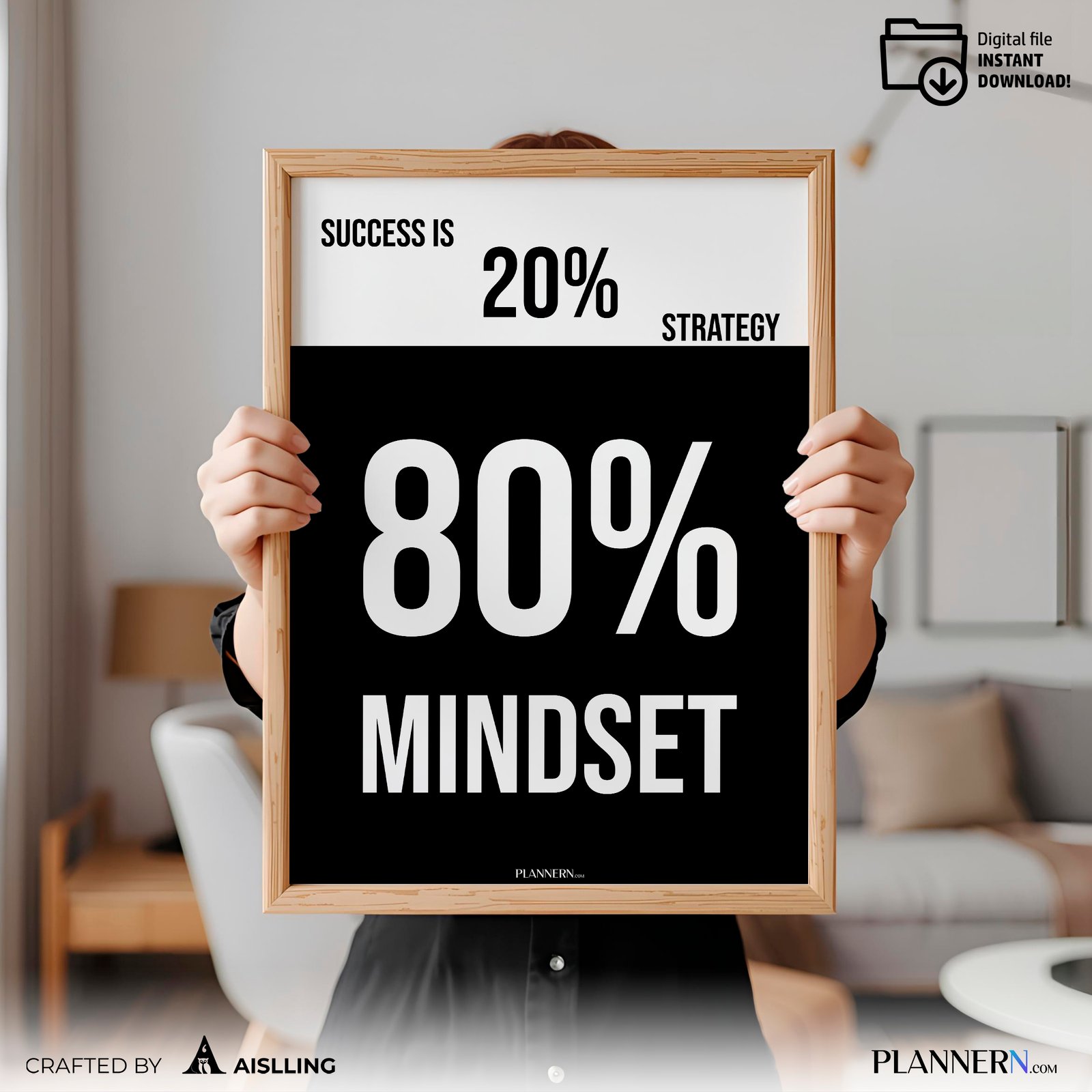 Success is 80% Mindset – Motivational Quote Wall Art - Digital Download