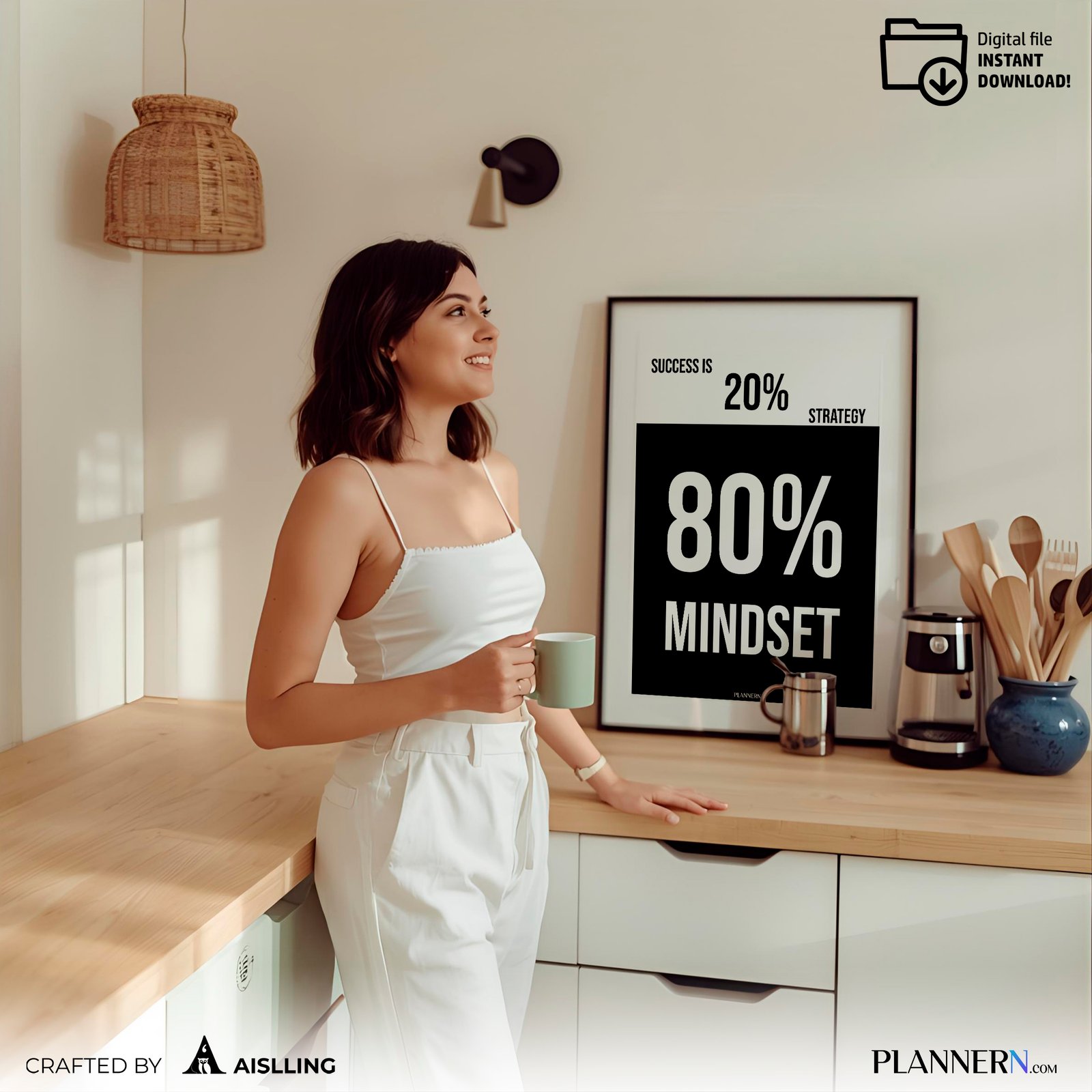 Success is 80% Mindset – Motivational Quote Wall Art - Digital Download