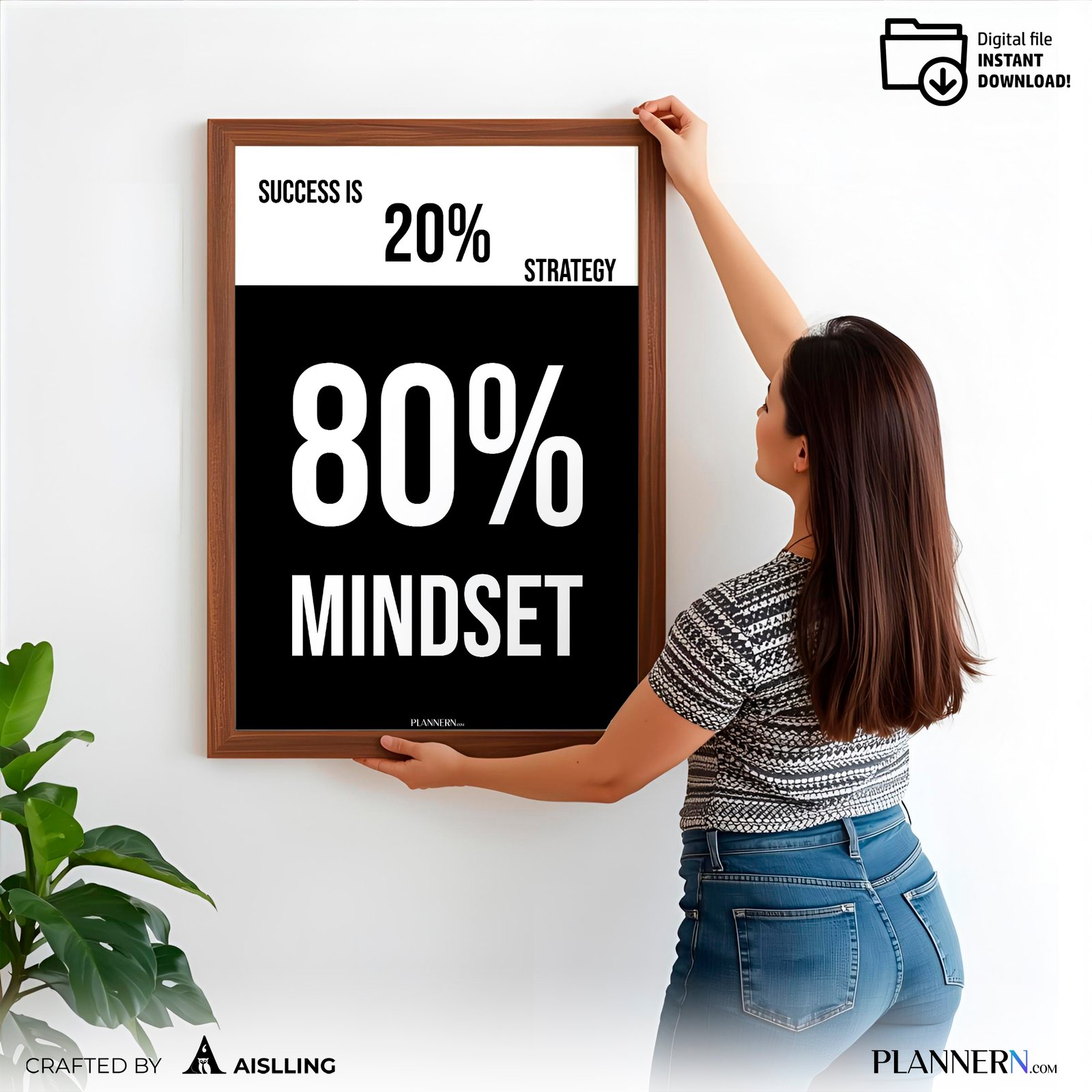 Success is 80% Mindset – Motivational Quote Wall Art - Digital Download