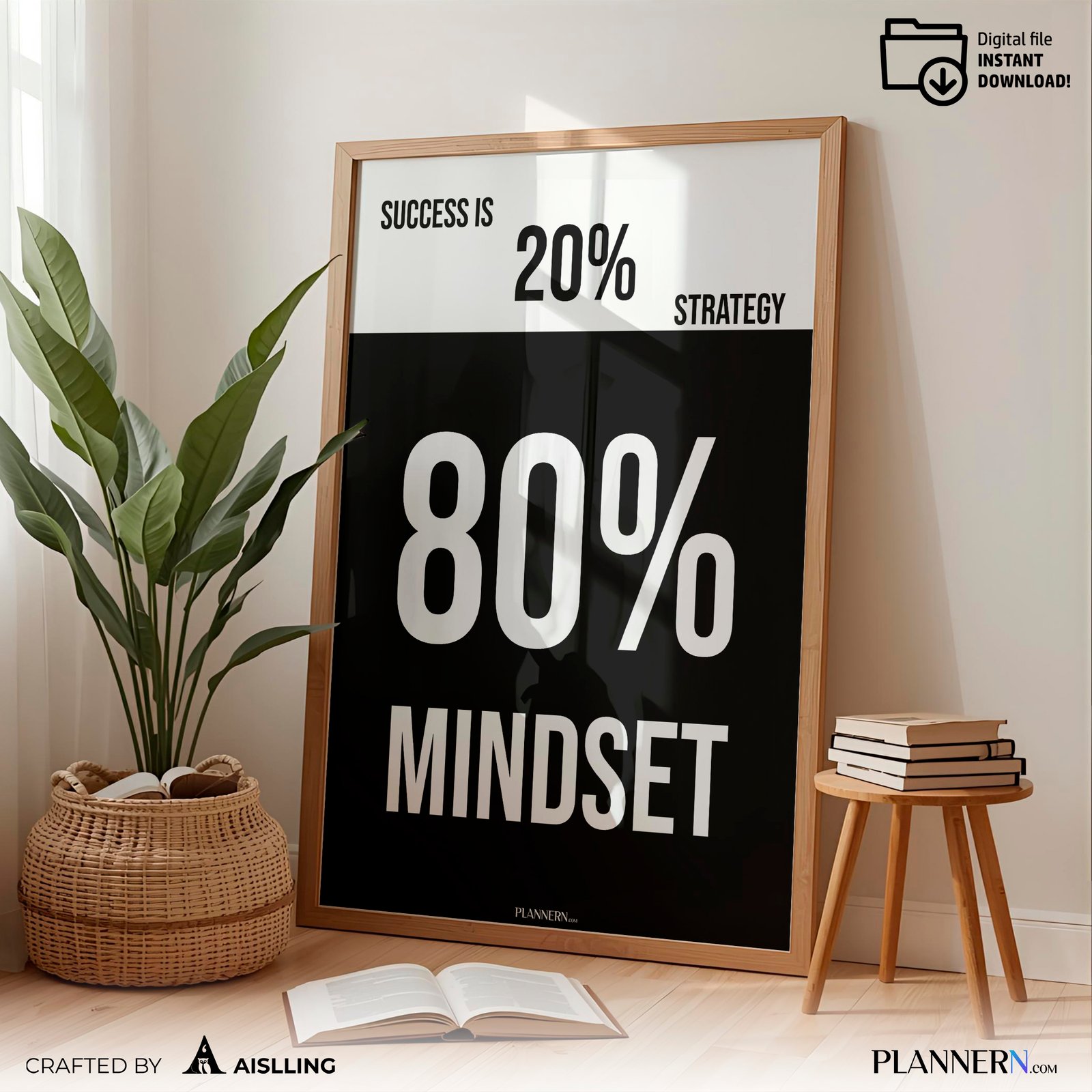Success is 80% Mindset – Motivational Quote Wall Art - Digital Download