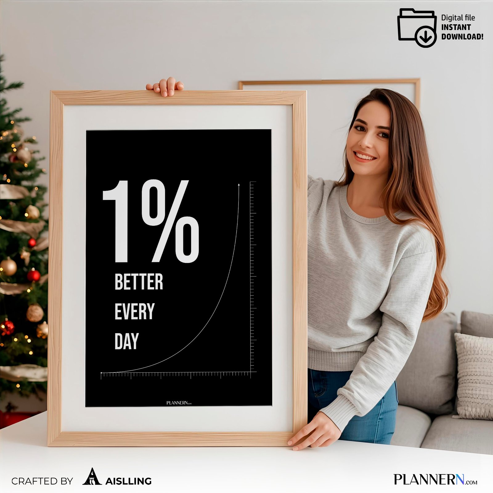 1% Better Every Day | Motivational Quote Wall Art | Digital Download