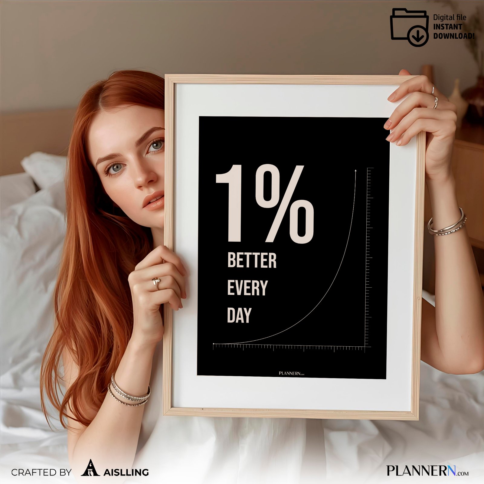 1% Better Every Day | Motivational Quote Wall Art | Digital Download