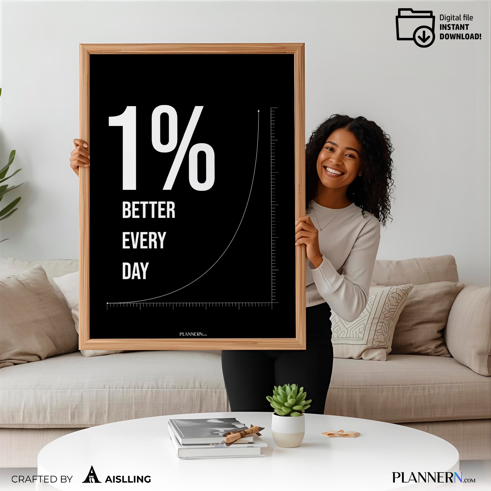 1% Better Every Day | Motivational Quote Wall Art | Digital Download