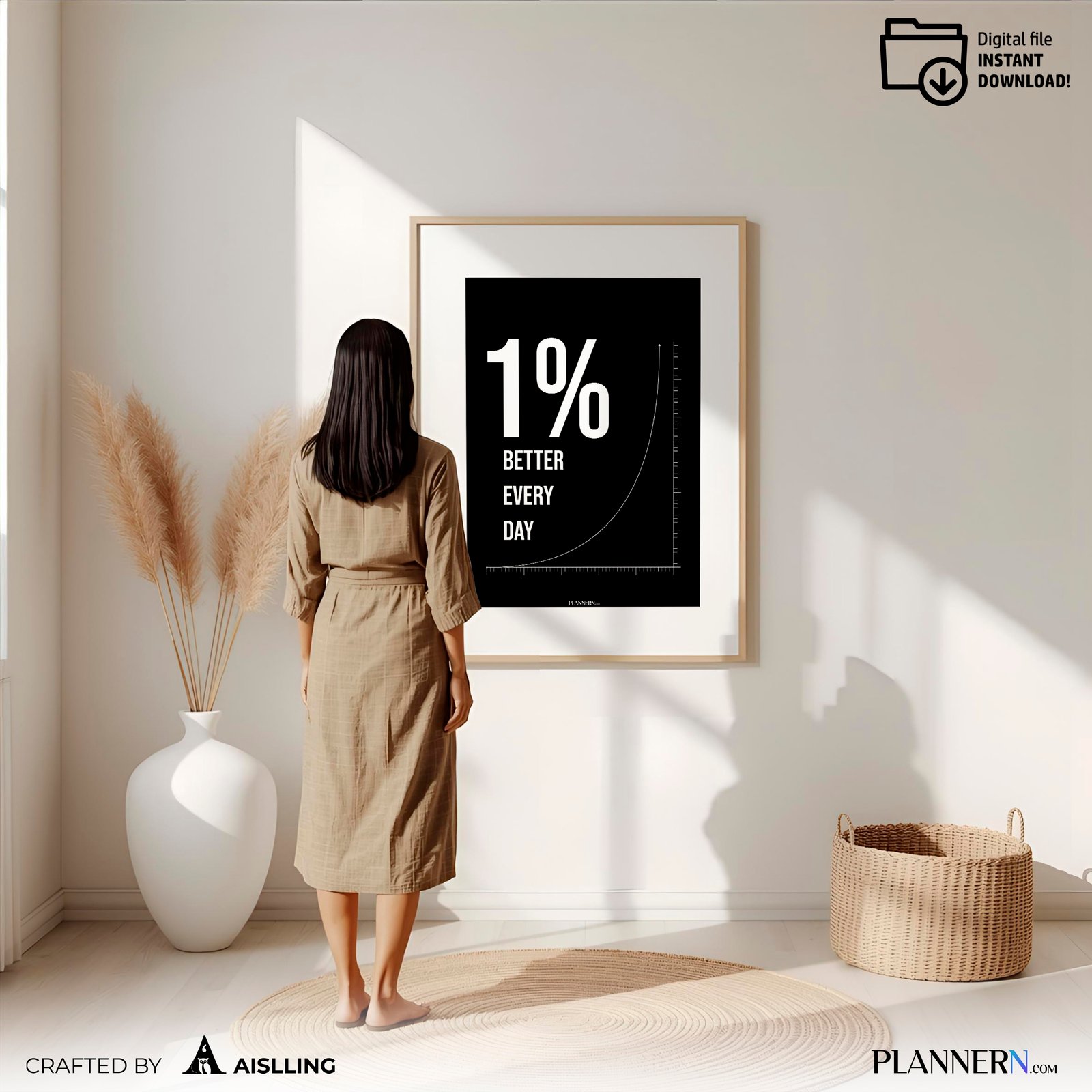 1% Better Every Day | Motivational Quote Wall Art | Digital Download