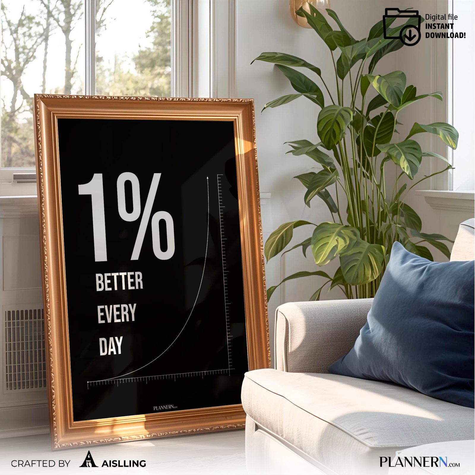 1% Better Every Day | Motivational Quote Wall Art | Digital Download