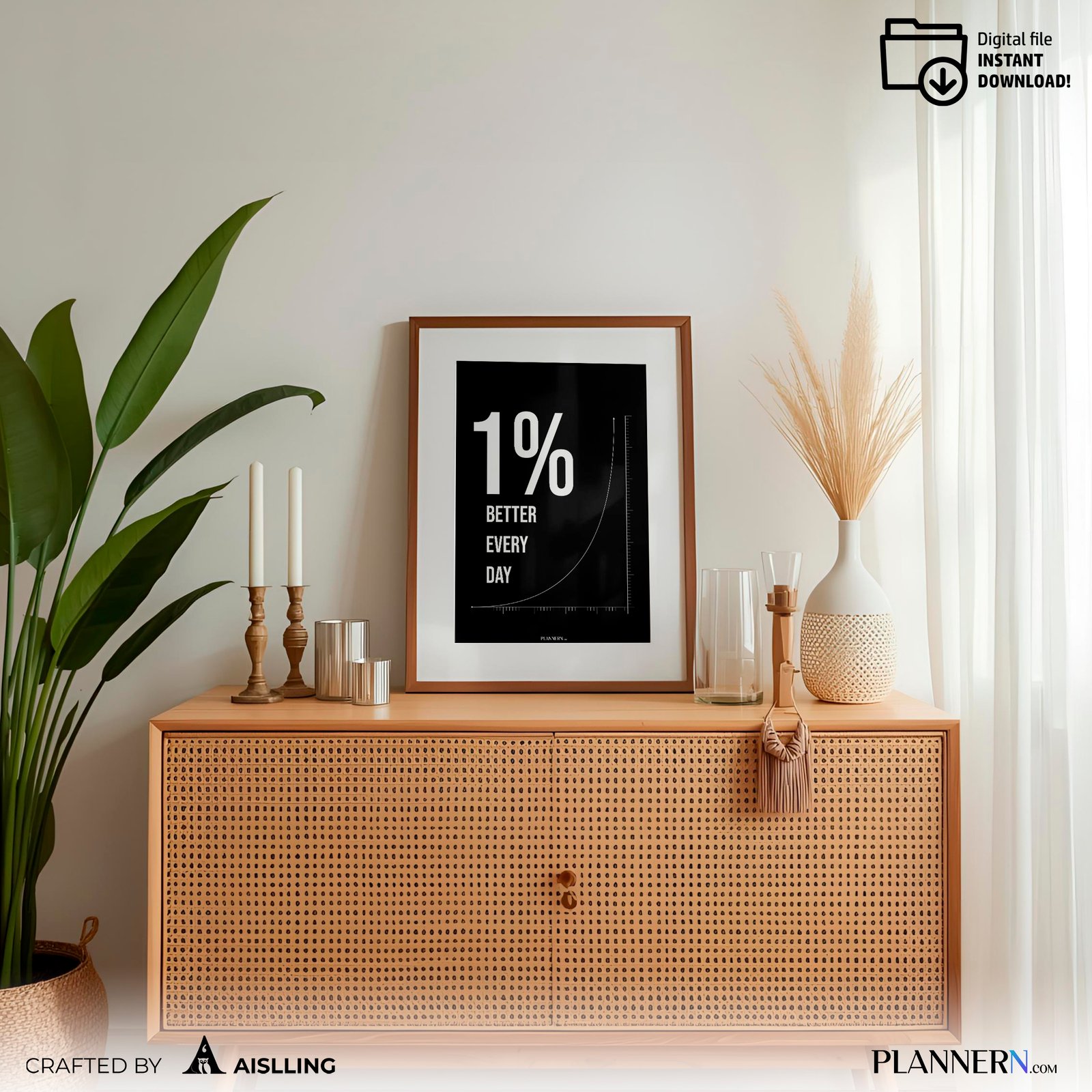 1% Better Every Day | Motivational Quote Wall Art | Digital Download