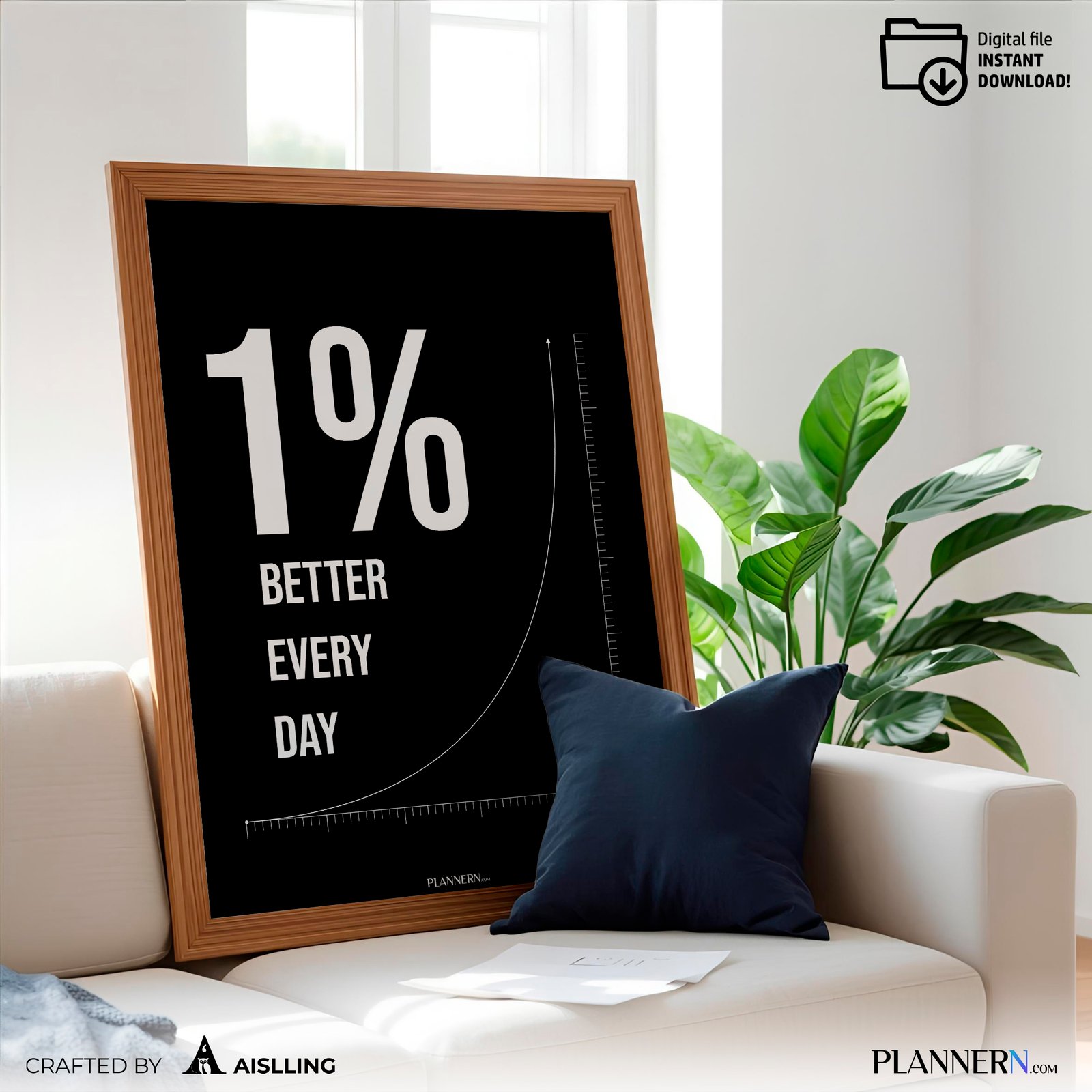 1% Better Every Day | Motivational Quote Wall Art | Digital Download