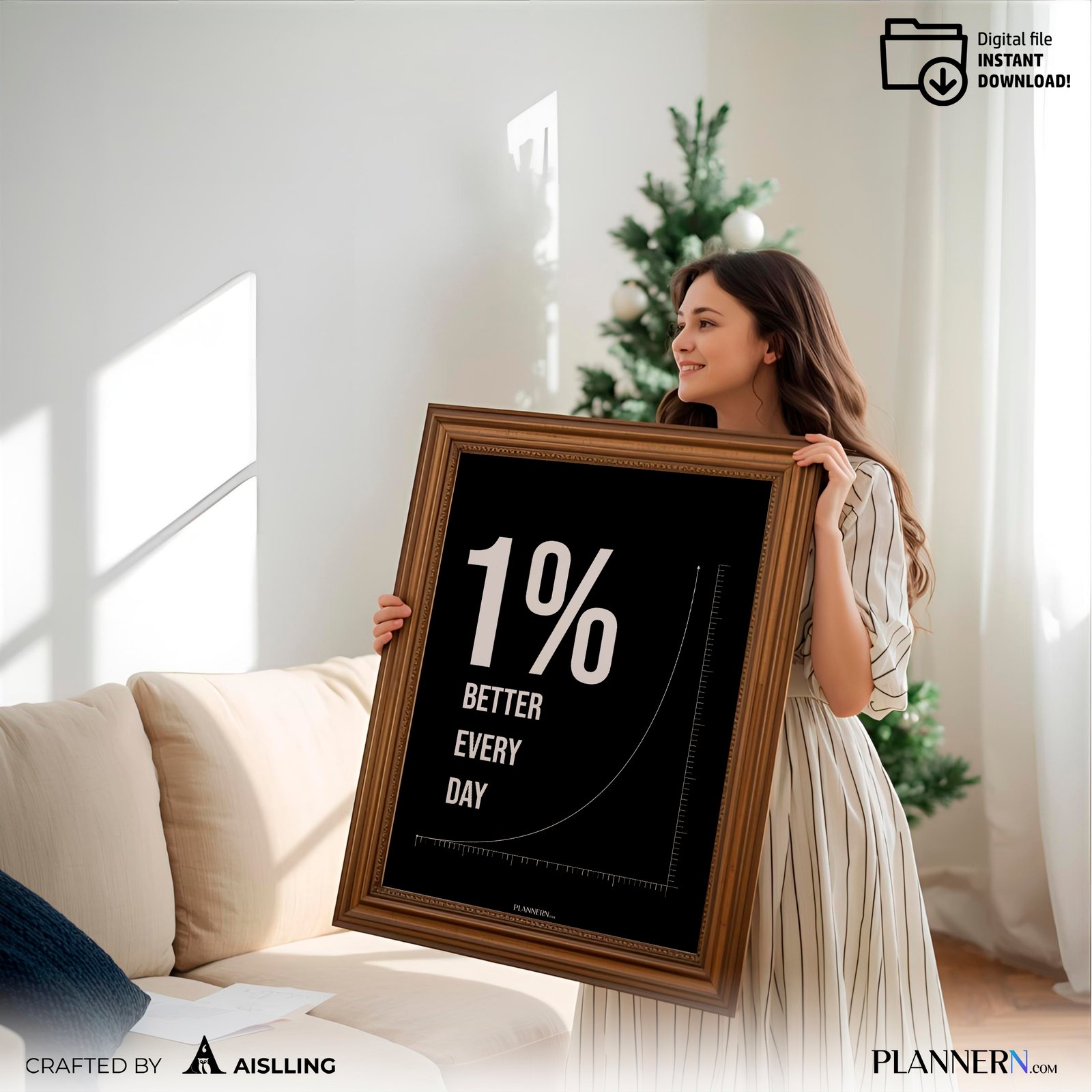 1% Better Every Day | Motivational Quote Wall Art | Digital Download