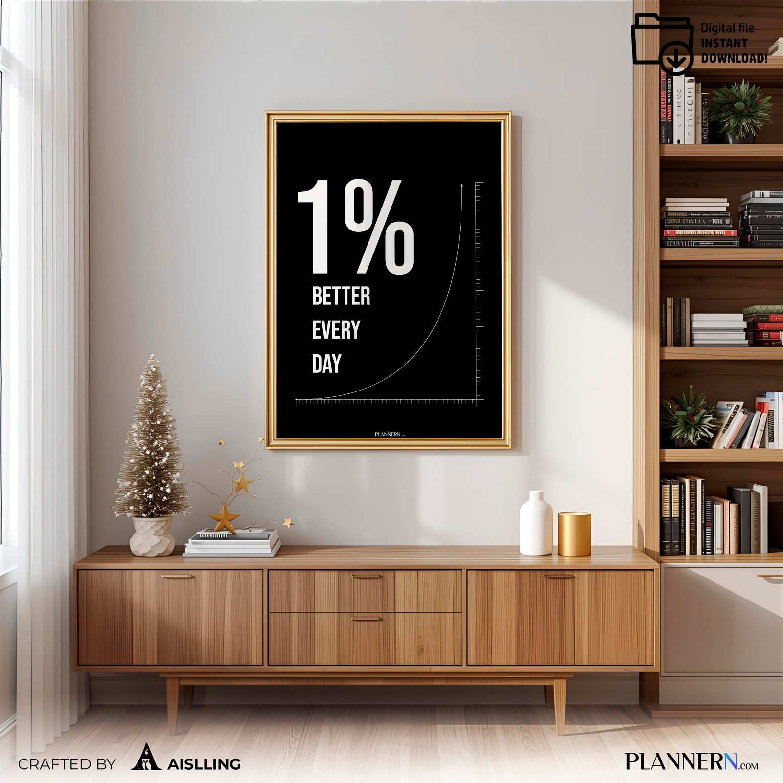 1% Better Every Day | Motivational Quote Wall Art | Digital Download