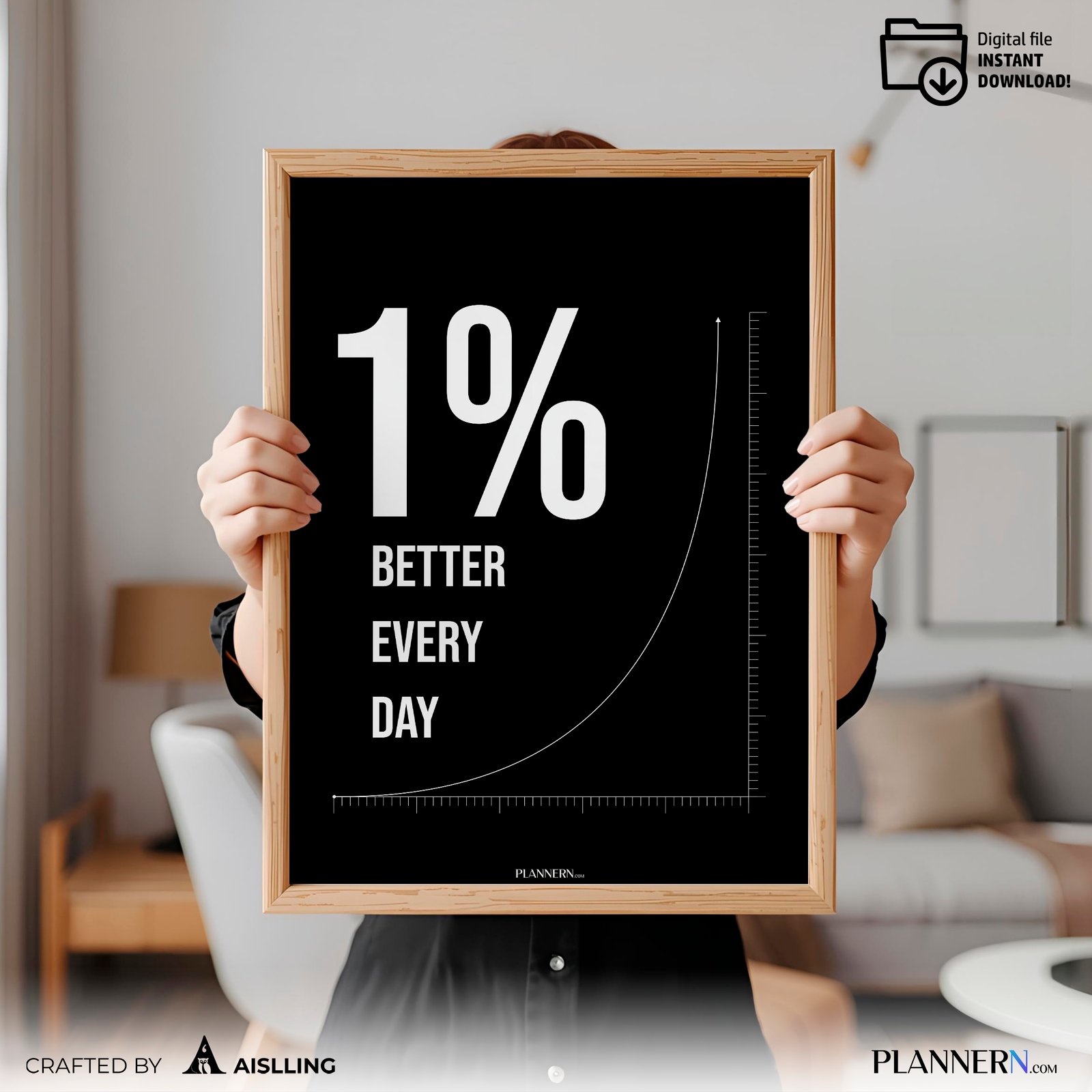 1% Better Every Day | Motivational Quote Wall Art | Digital Download