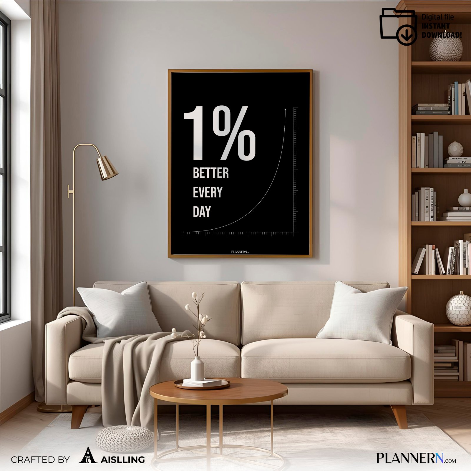 1% Better Every Day | Motivational Quote Wall Art | Digital Download