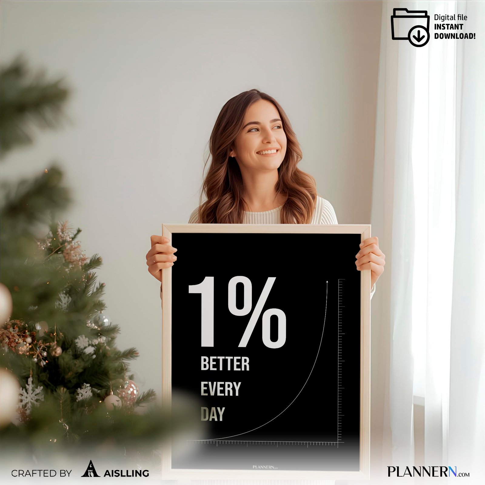1% Better Every Day | Motivational Quote Wall Art | Digital Download