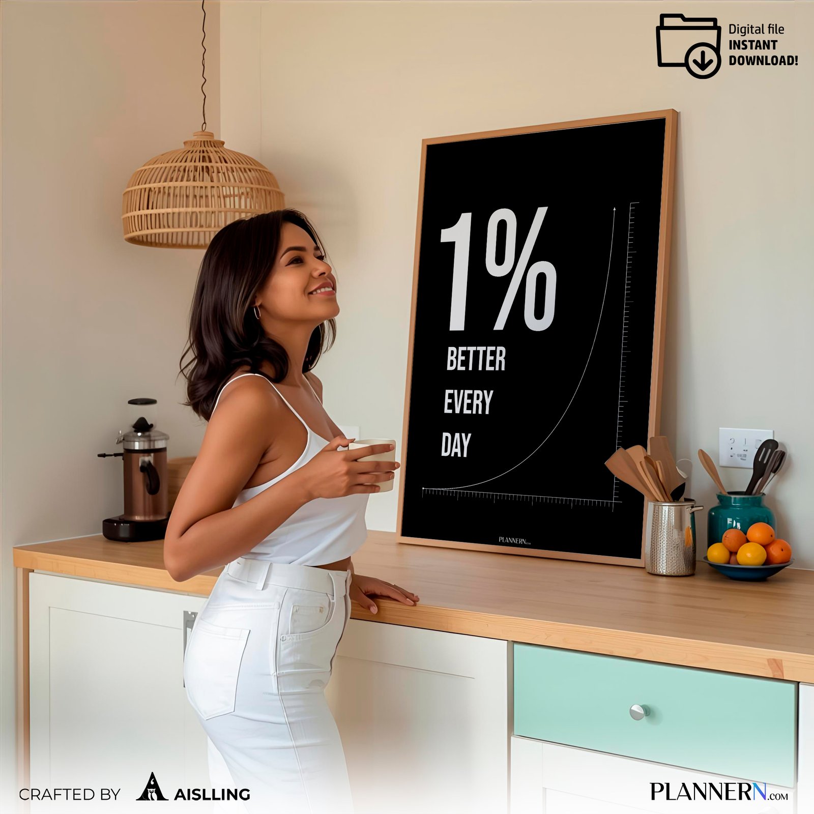 1% Better Every Day | Motivational Quote Wall Art | Digital Download