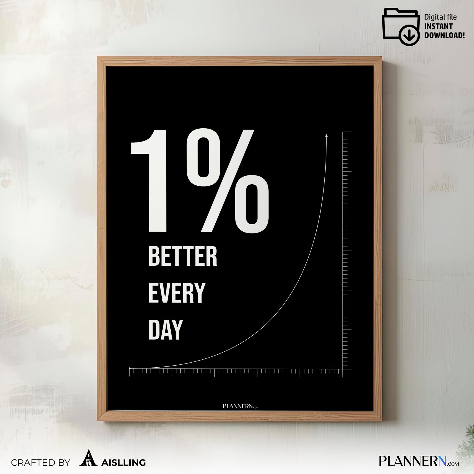 1% Better Every Day | Motivational Quote Wall Art | Digital Download