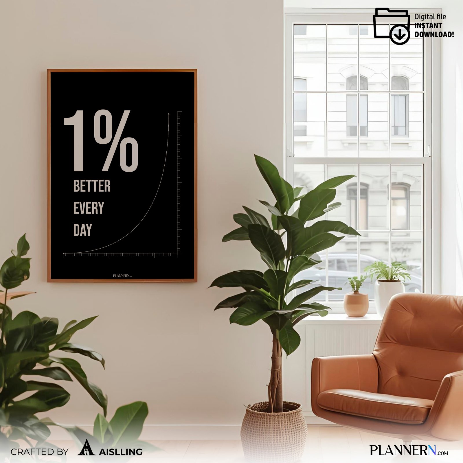 1% Better Every Day | Motivational Quote Wall Art | Digital Download