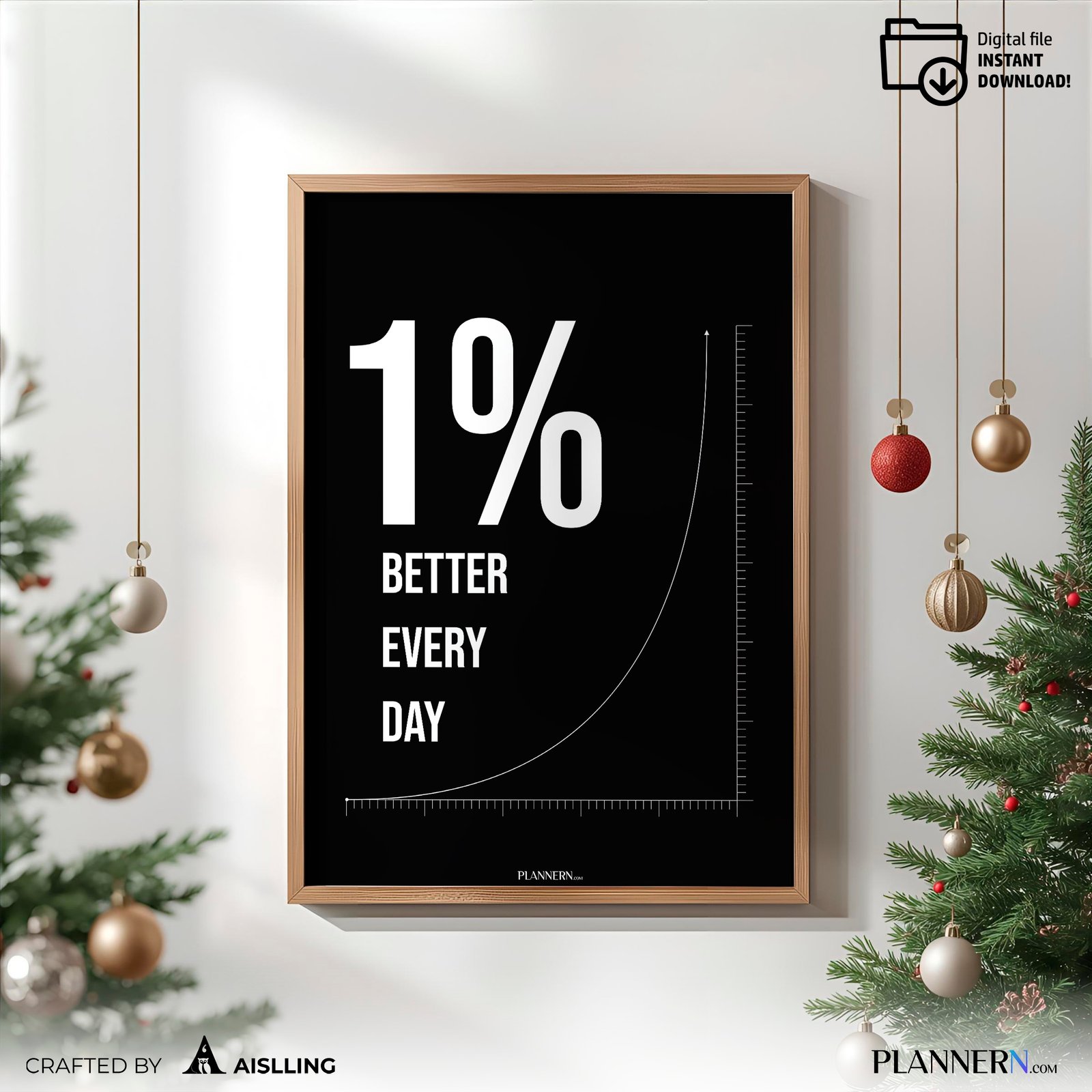 1% Better Every Day | Motivational Quote Wall Art | Digital Download