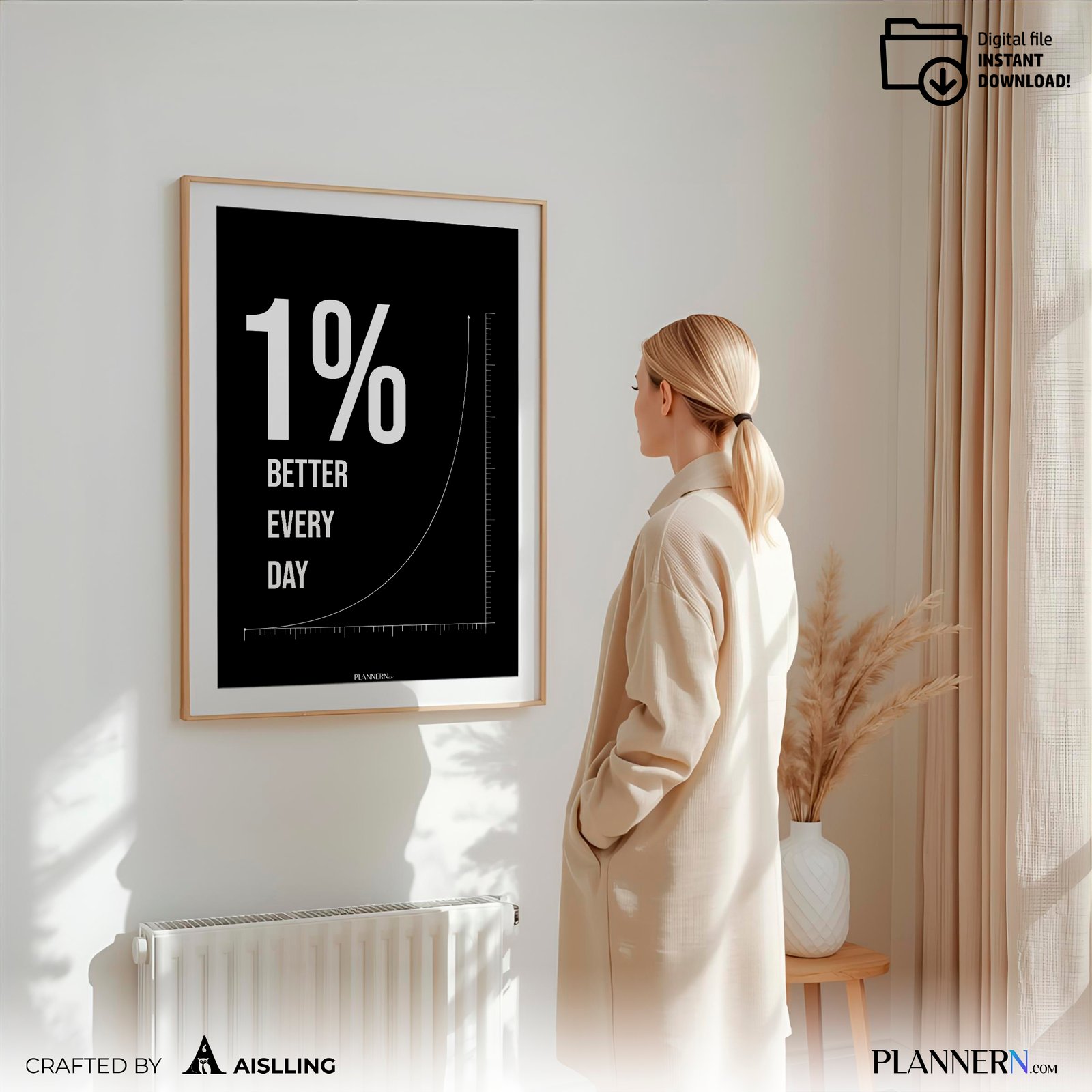1% Better Every Day | Motivational Quote Wall Art | Digital Download