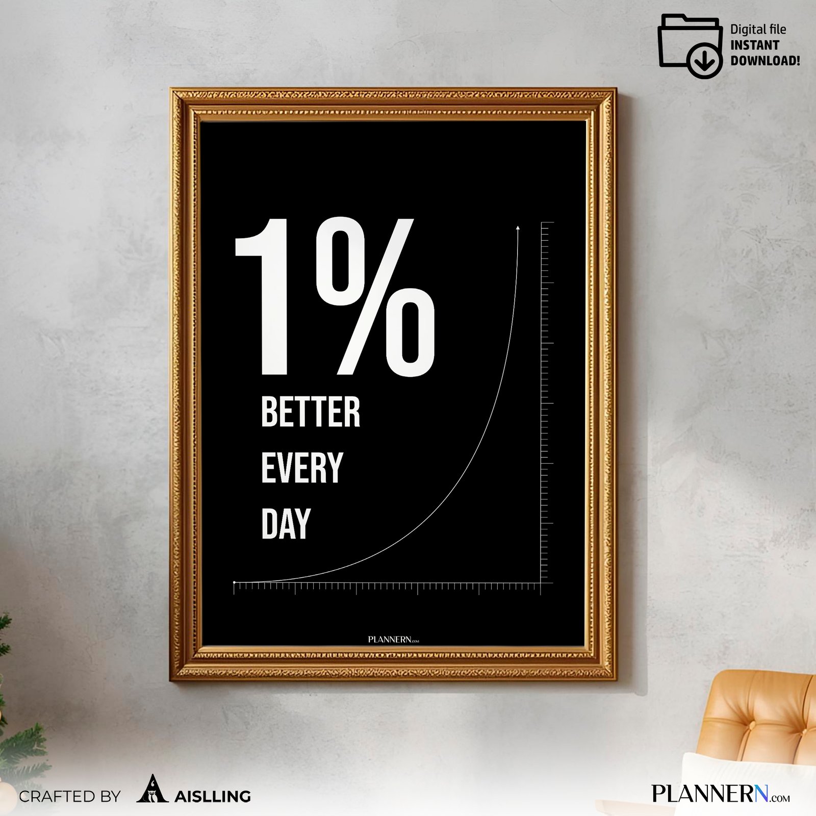 1% Better Every Day | Motivational Quote Wall Art | Digital Download