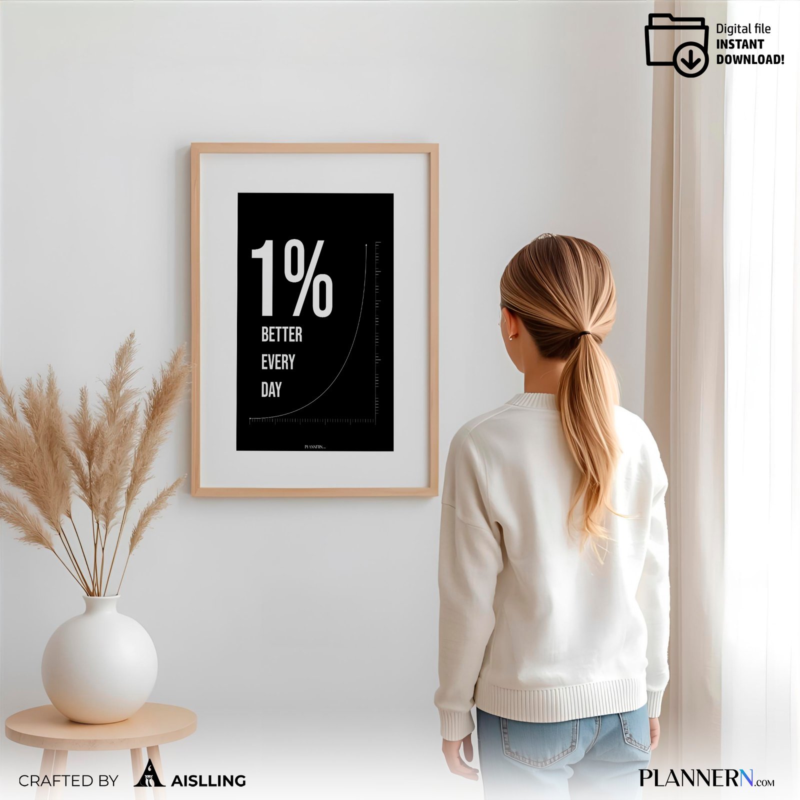 1% Better Every Day | Motivational Quote Wall Art | Digital Download