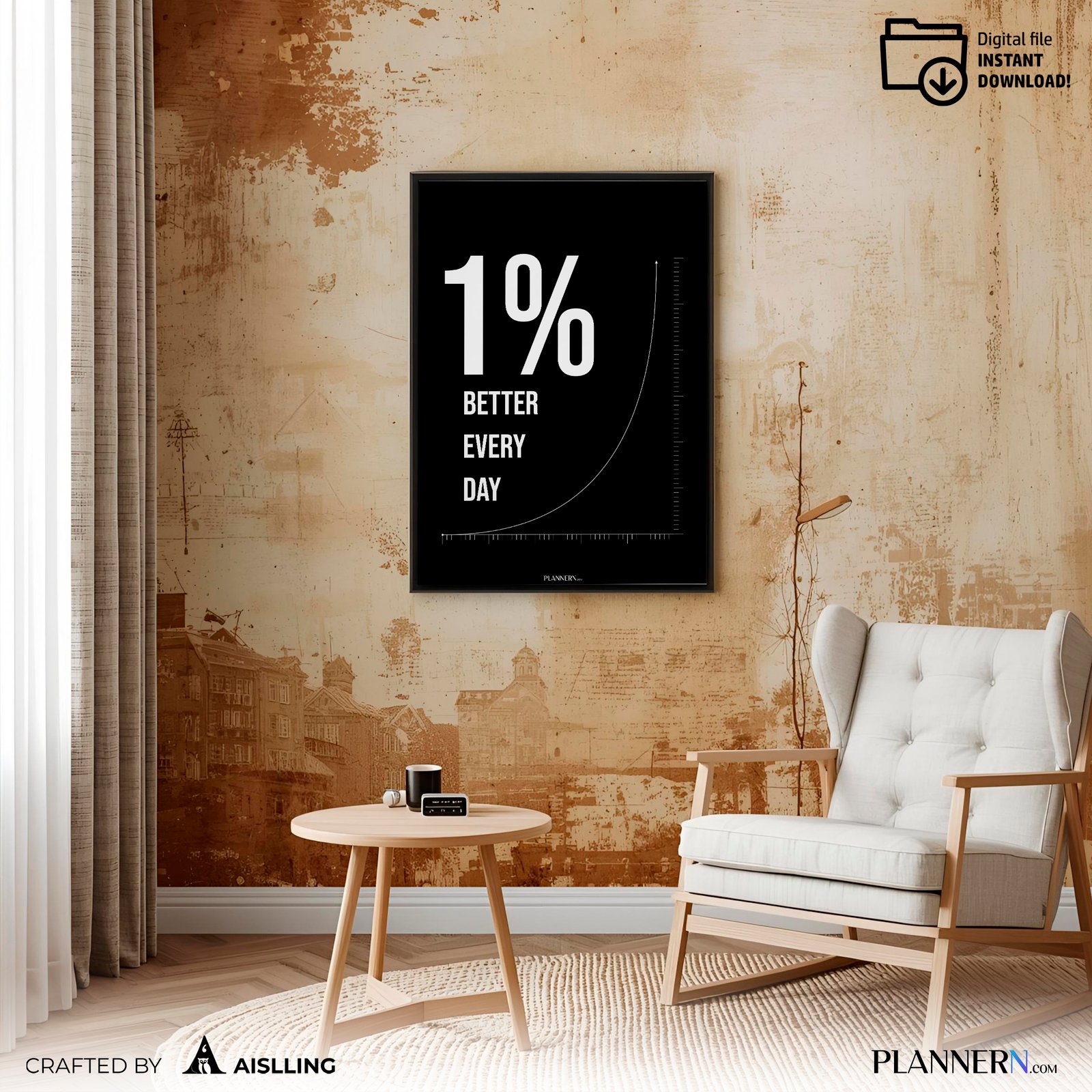 1% Better Every Day | Motivational Quote Wall Art | Digital Download