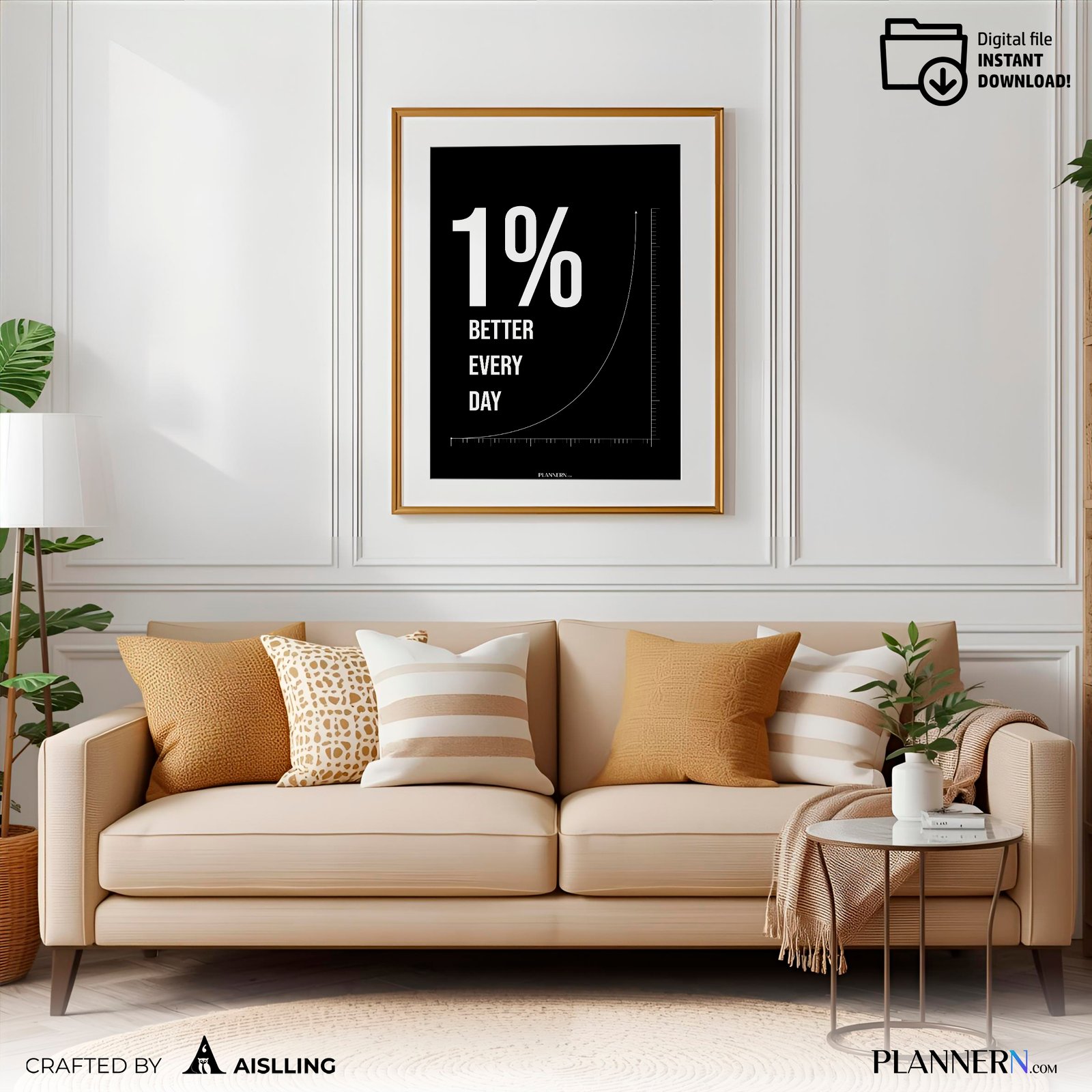 1% Better Every Day | Motivational Quote Wall Art | Digital Download